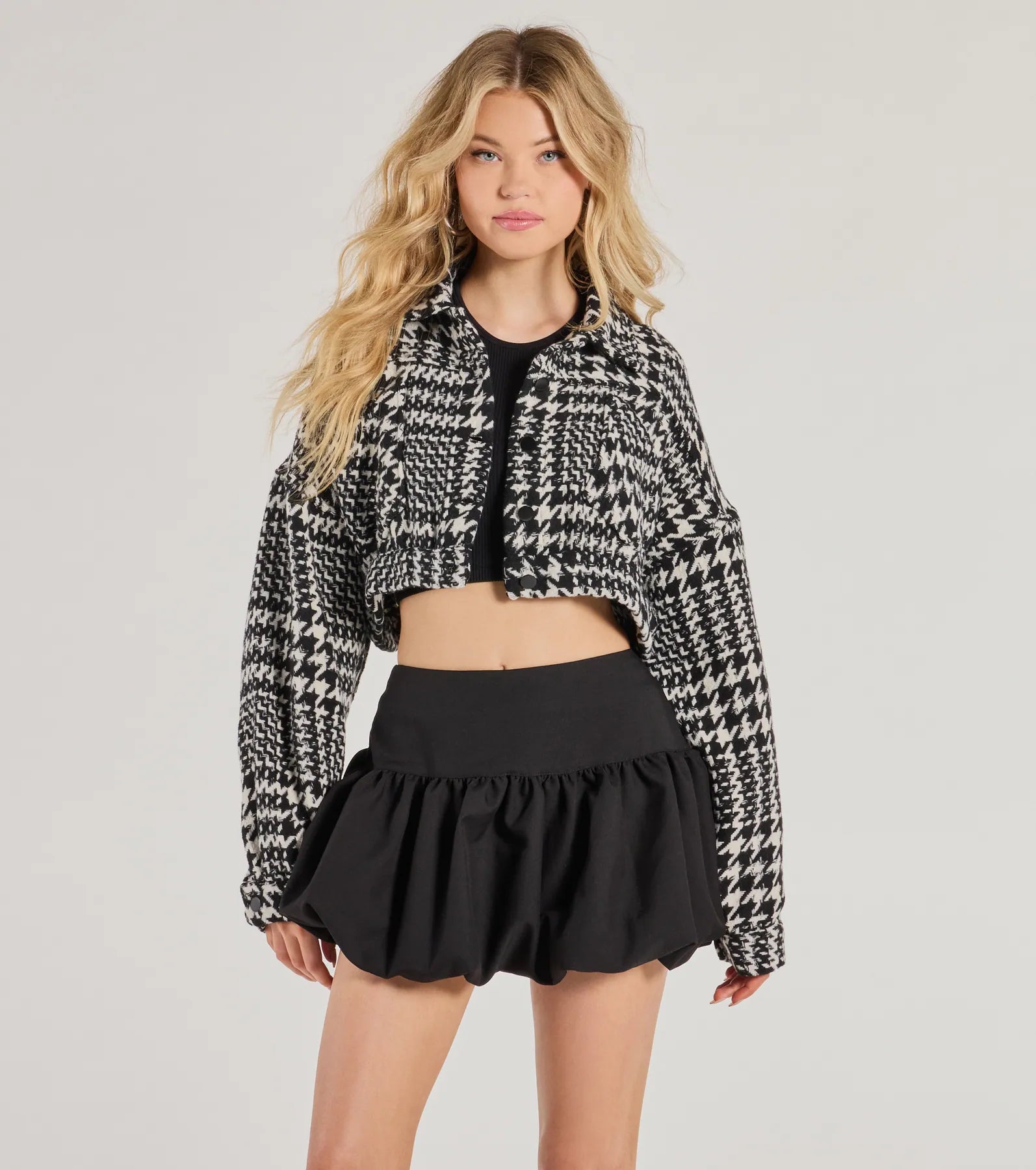 Next Level Chic Houndstooth Woven Cropped Shacket