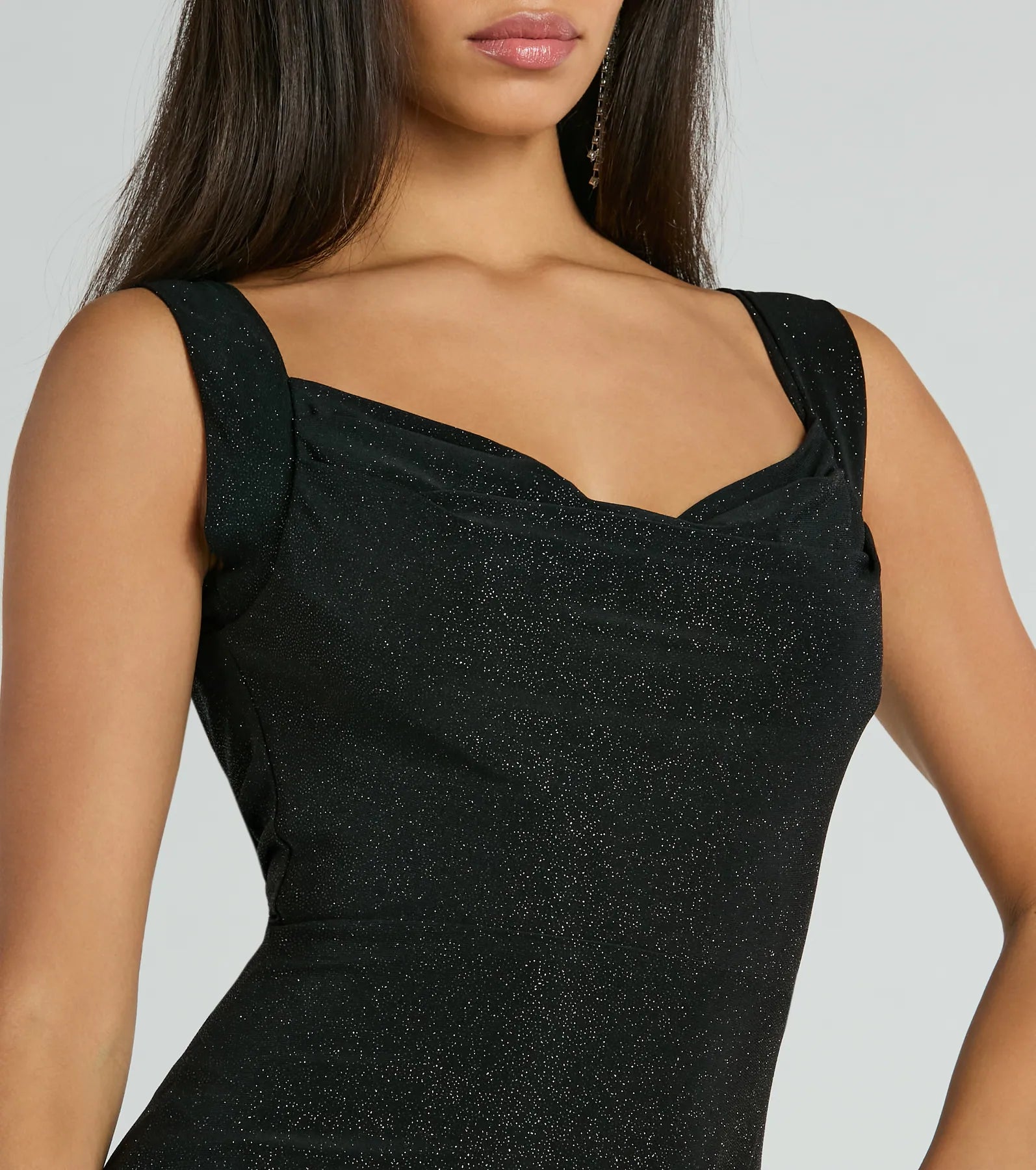 Claire Low-Back Slim Glitter Mesh Formal Dress