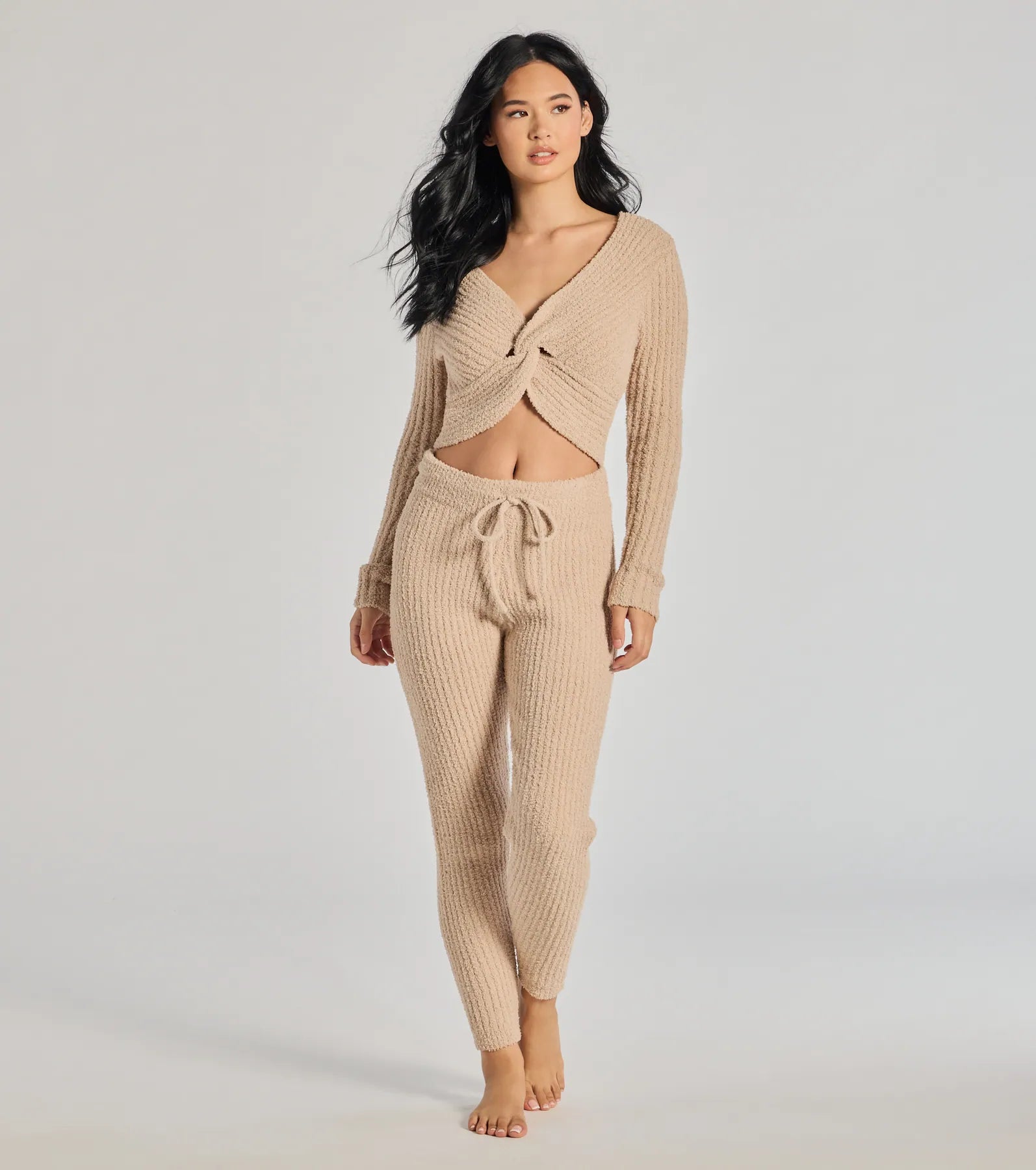 Cozy Life Chenille Knit Twist-Front Crop Top