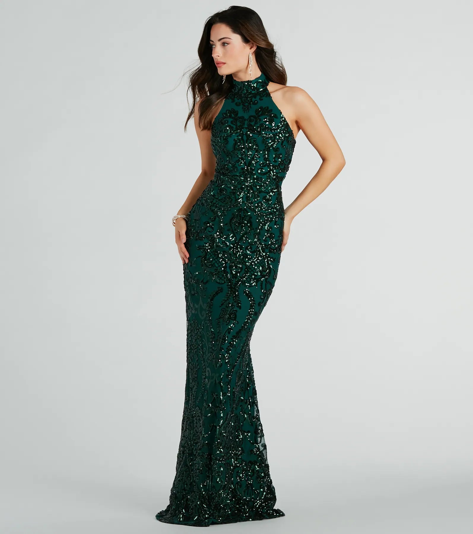 Sandra Halter Open Back Mermaid Sequin Dress