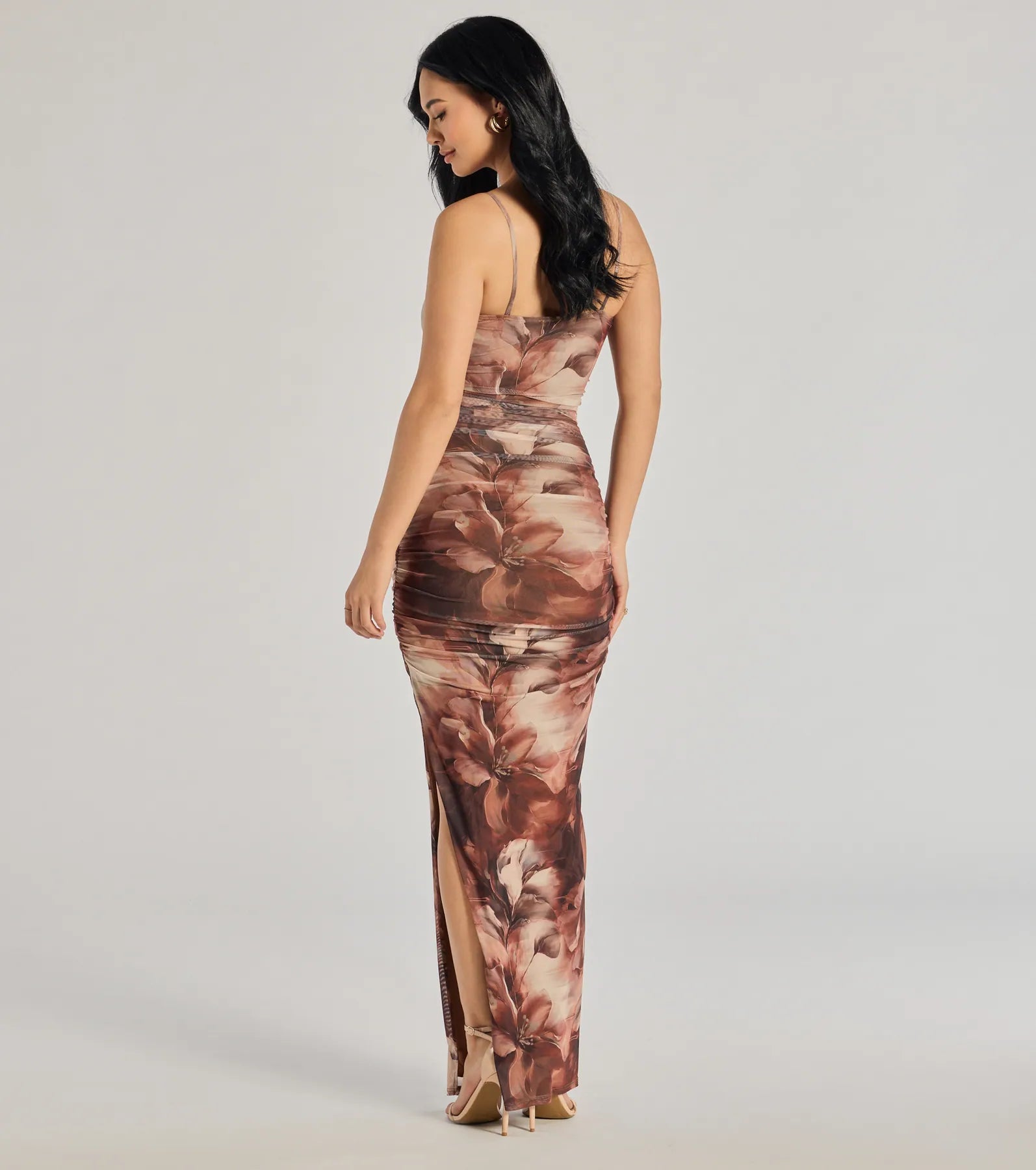 Ravishing Florals High-Slit Ruched Maxi Dress