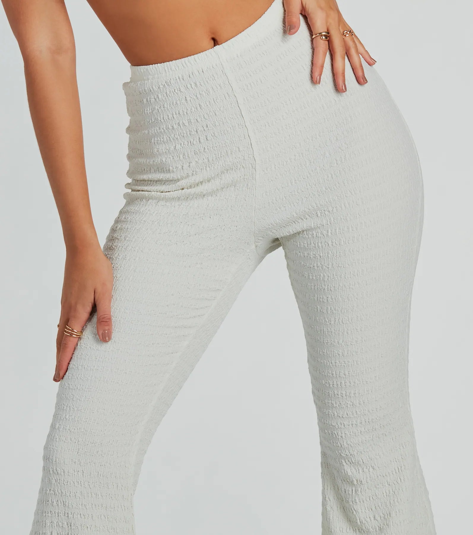 So Boho High Waist Crinkle Knit Flare Pants