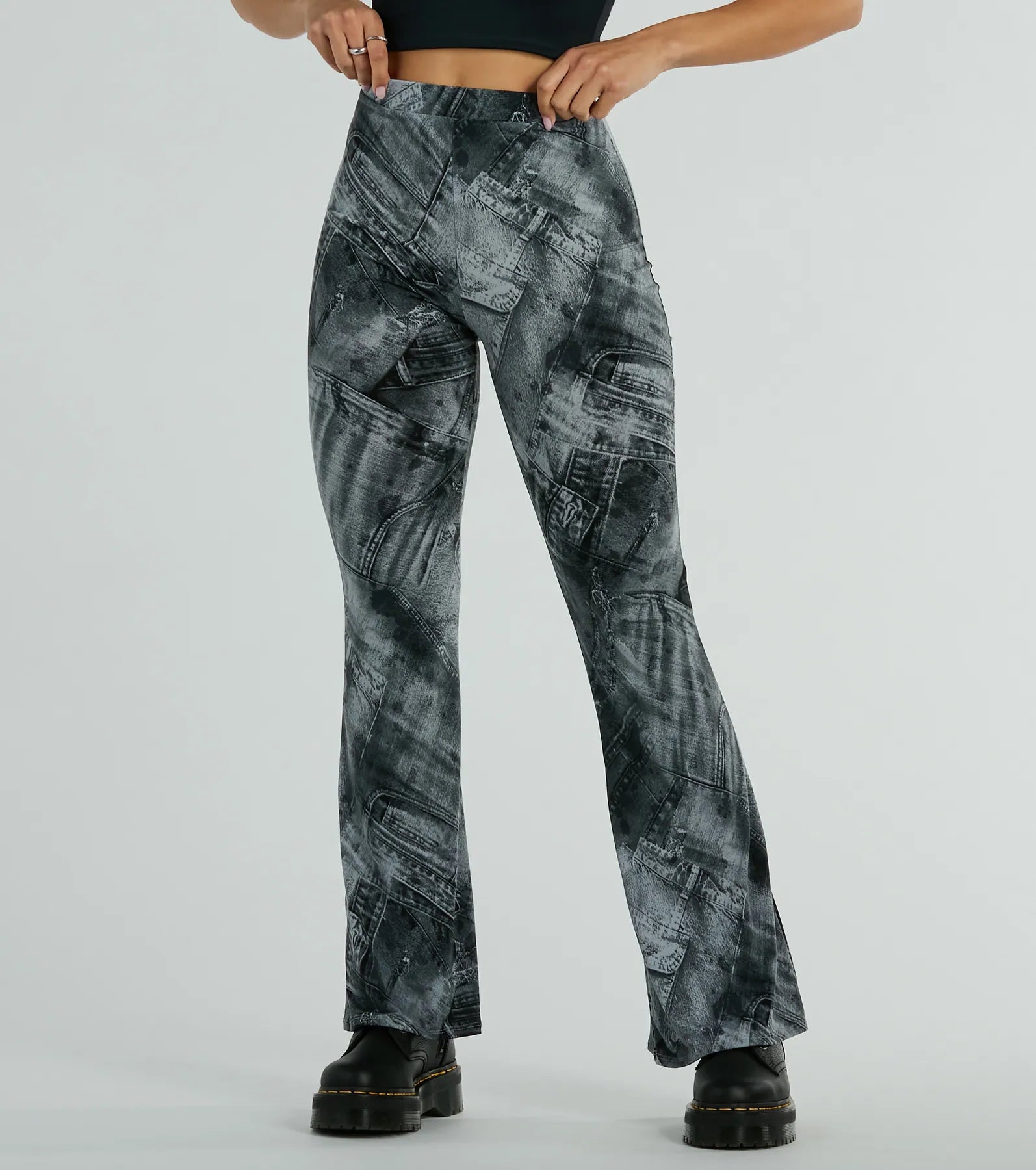 Got The Blues High Rise Denim Print Flare Pants