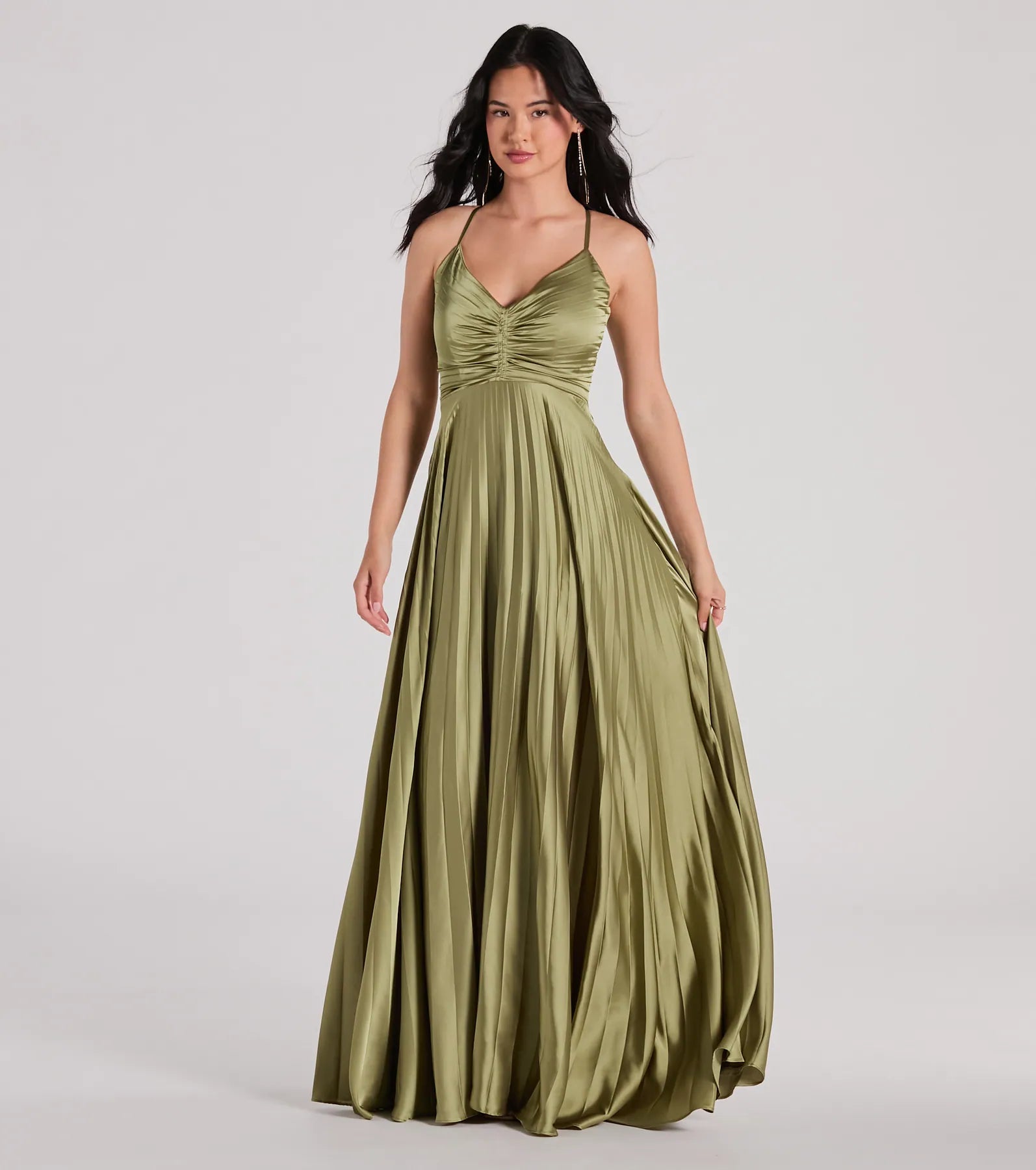 Charlie Lace-Up A-Line Pleated Satin Formal Dress