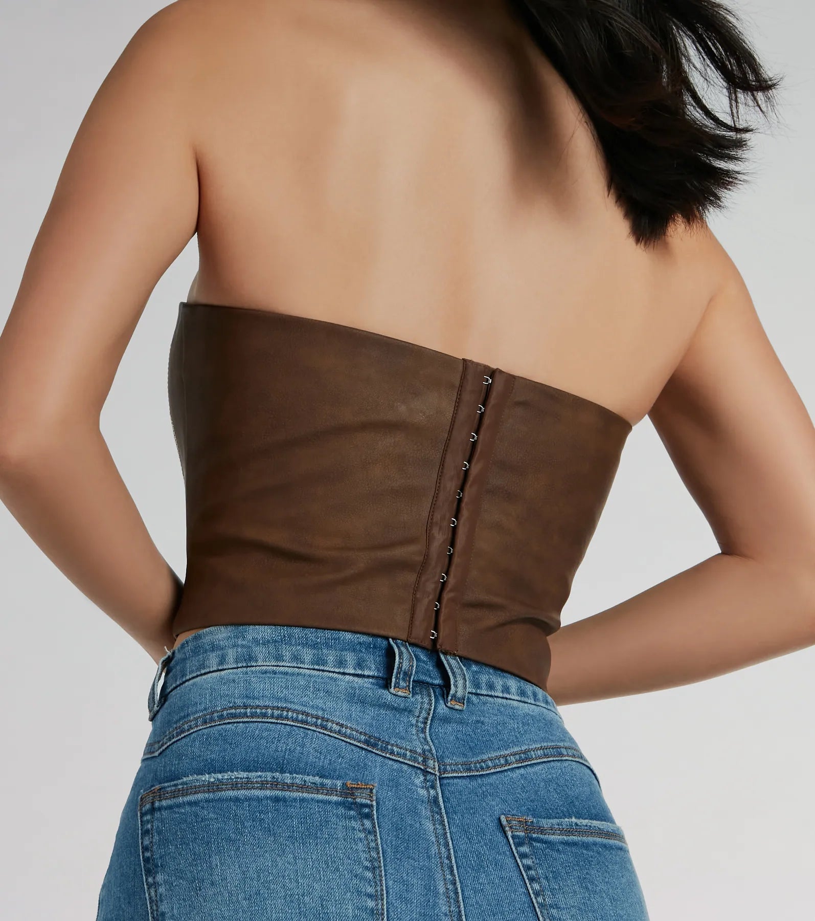 Cute Country Look Western Faux Leather Corset Top