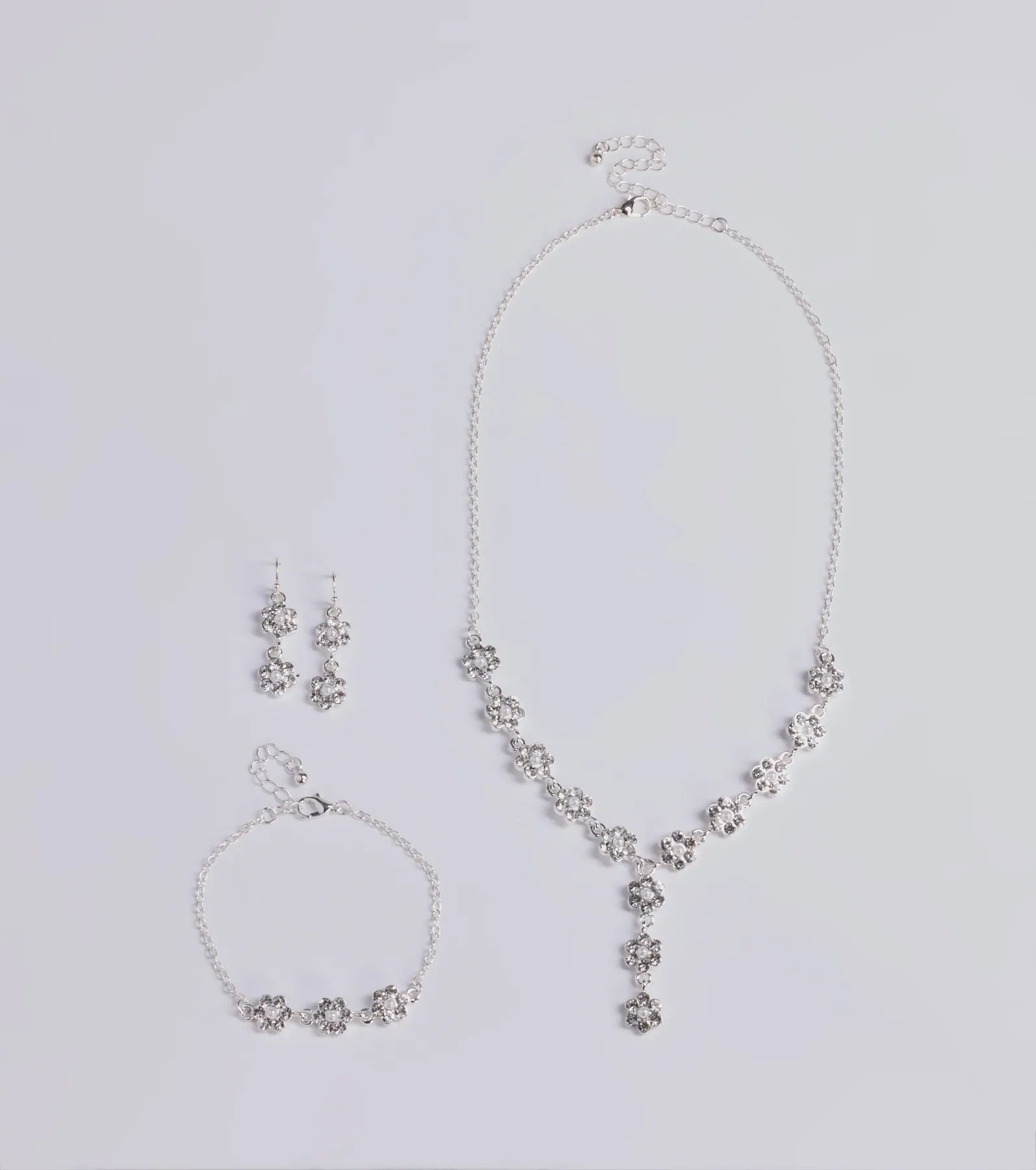 Timeless Elegance Floral Rhinestone and Pearl Necklace Set