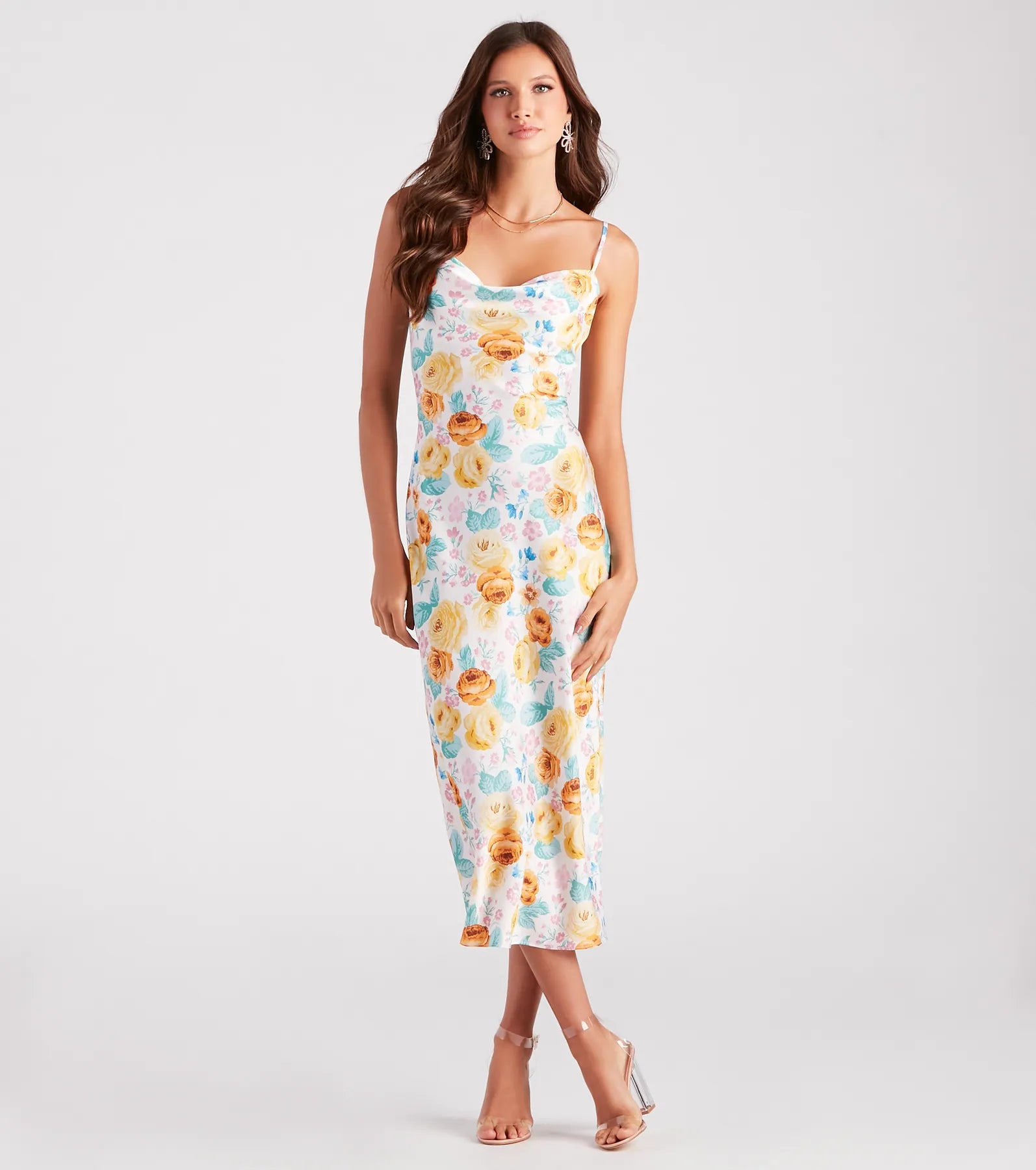 Major Admiration Satin Floral Midi Dress