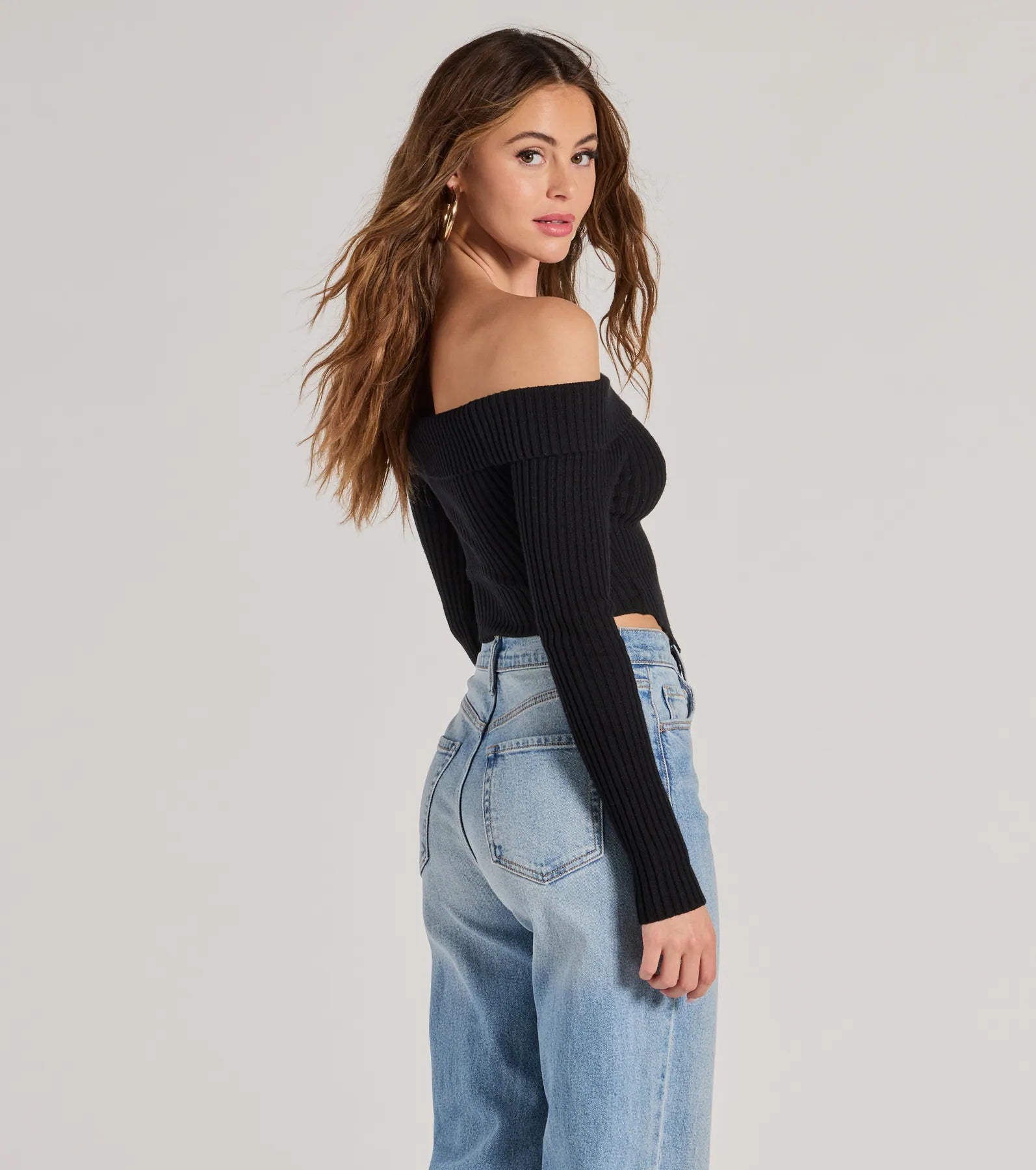 Trendy Textures Ribbed Knit Off-The-Shoulder Top