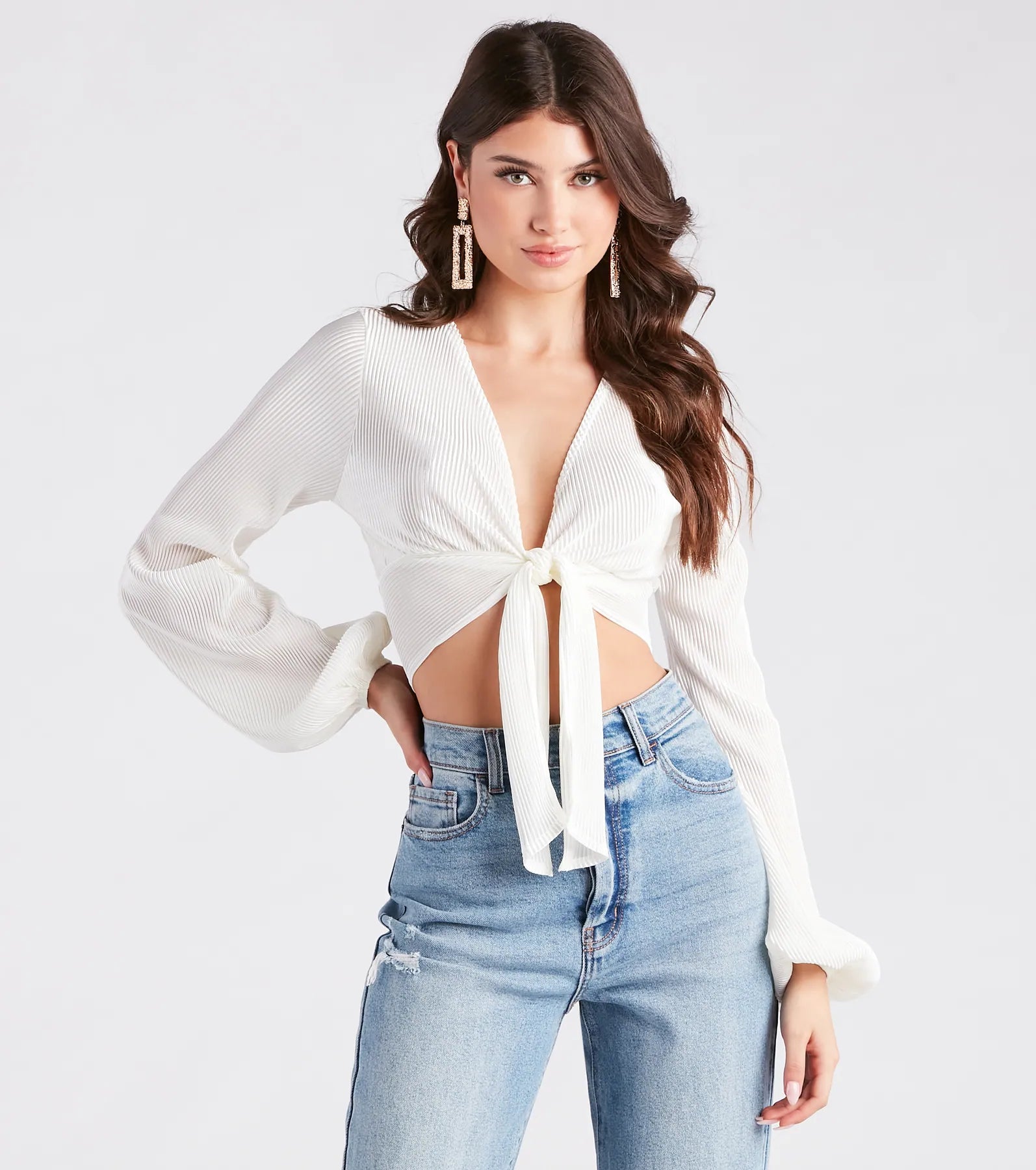 Drinks Please Satin Pleated Tie-Front Top