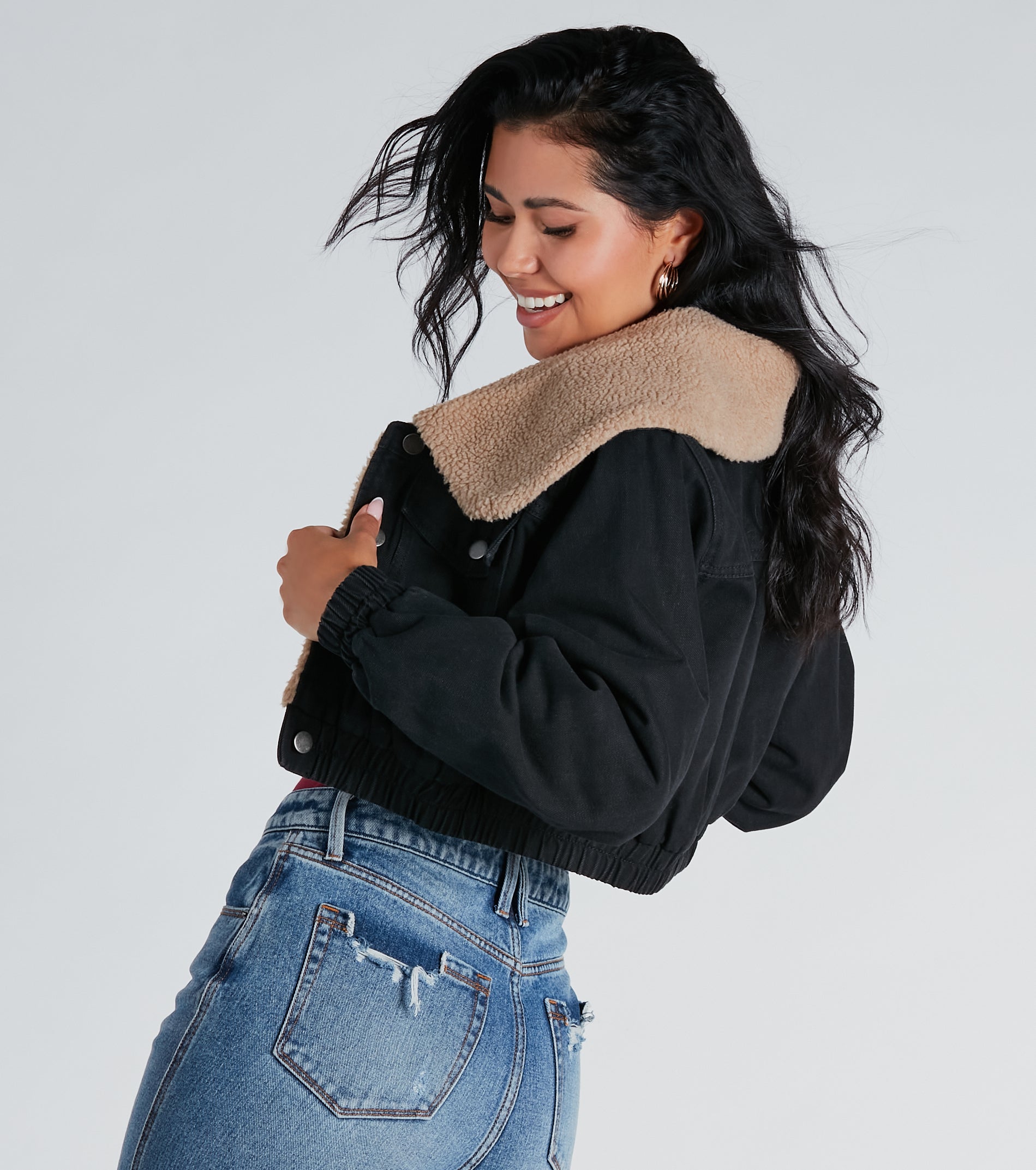 Layer On The Cozy Vibes Faux Sherpa Denim Jacket