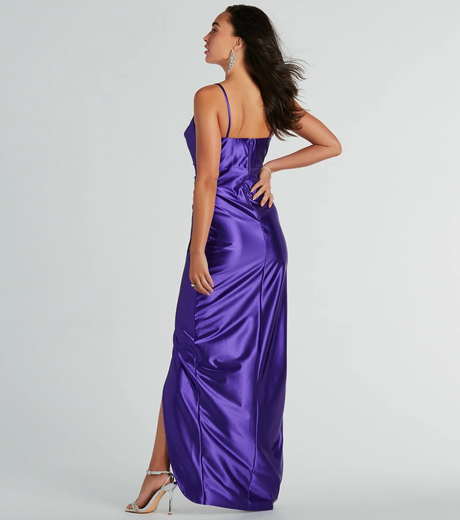 Stephanie Cowl Neck Wrap Satin Formal Dress