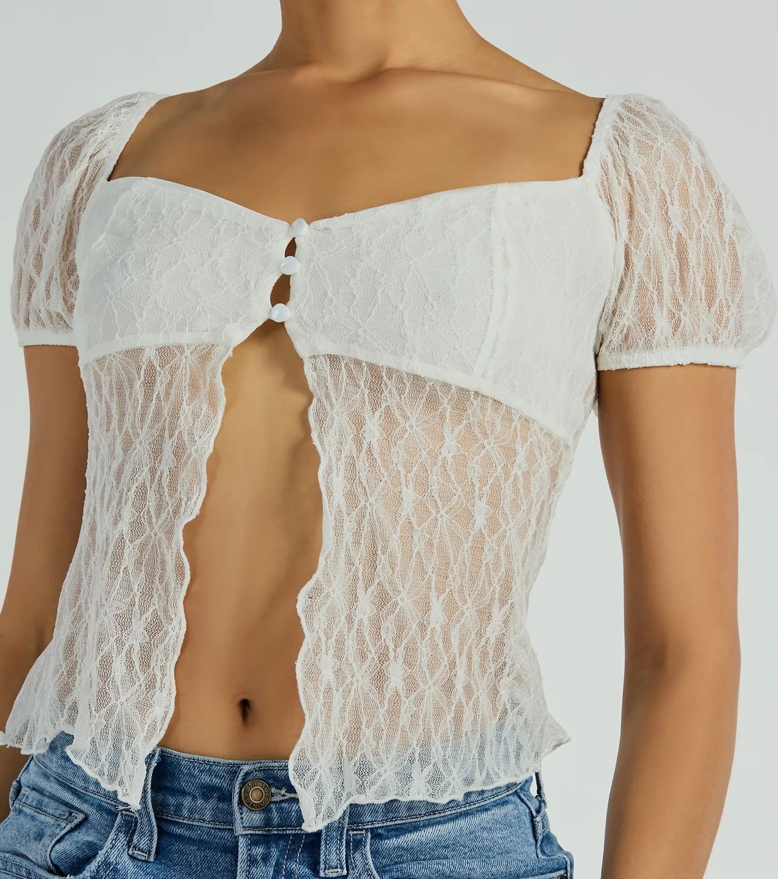 Charm Me Puff Sleeve Lace Crop Top