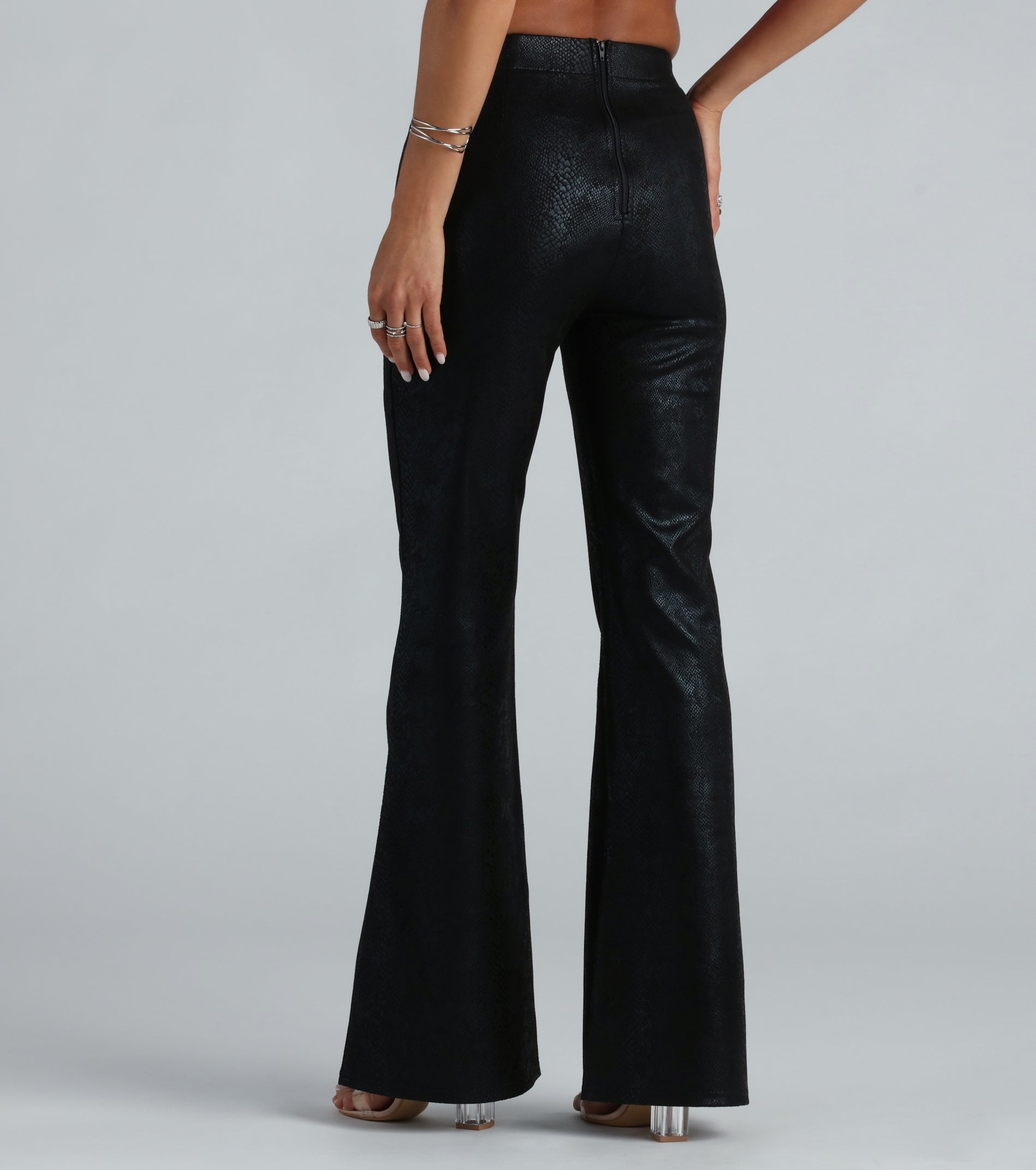 Enticing Edge Snake Print Flare Pants