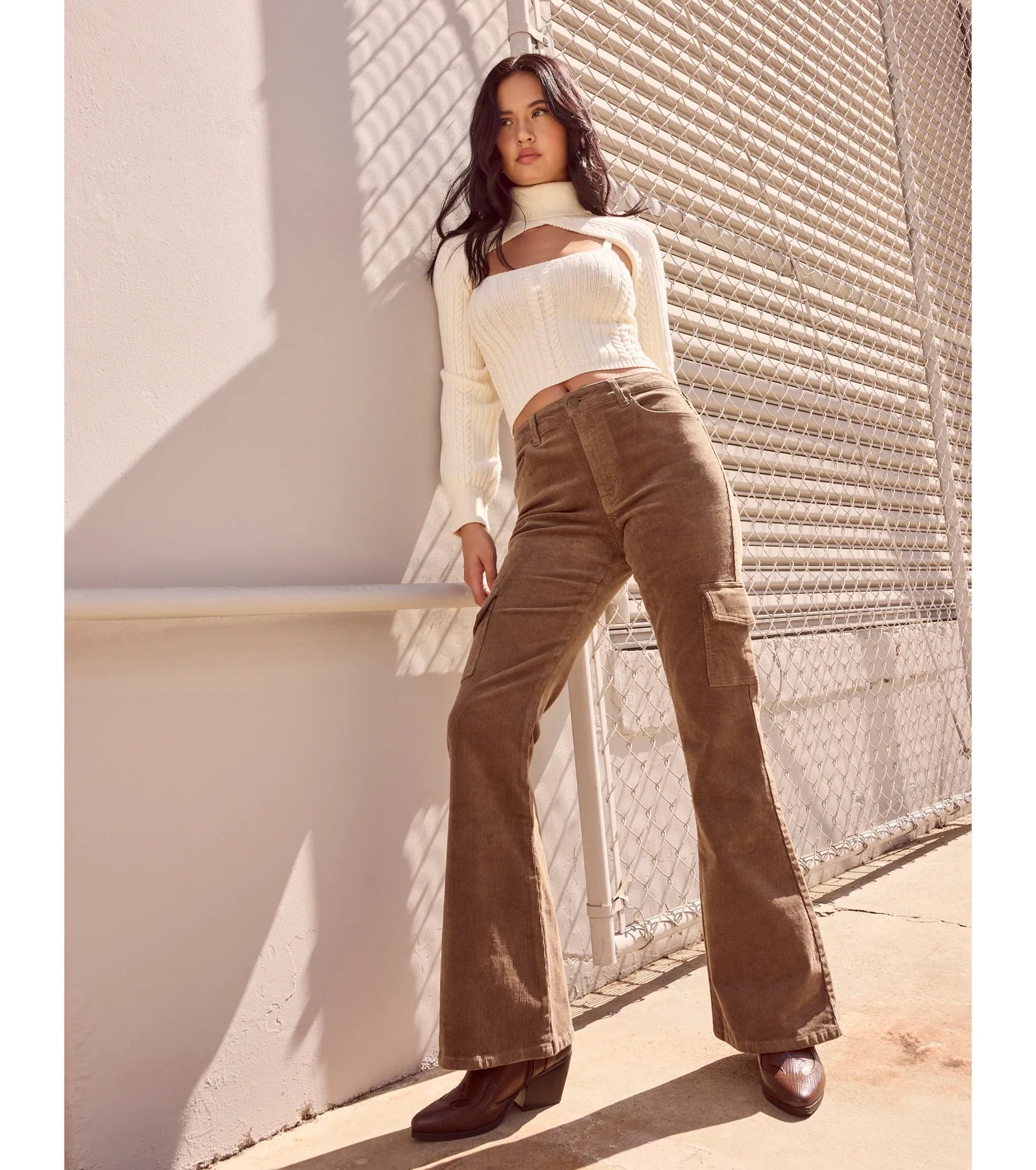 Effortless And Cool Corduroy Cargo Flare Pants