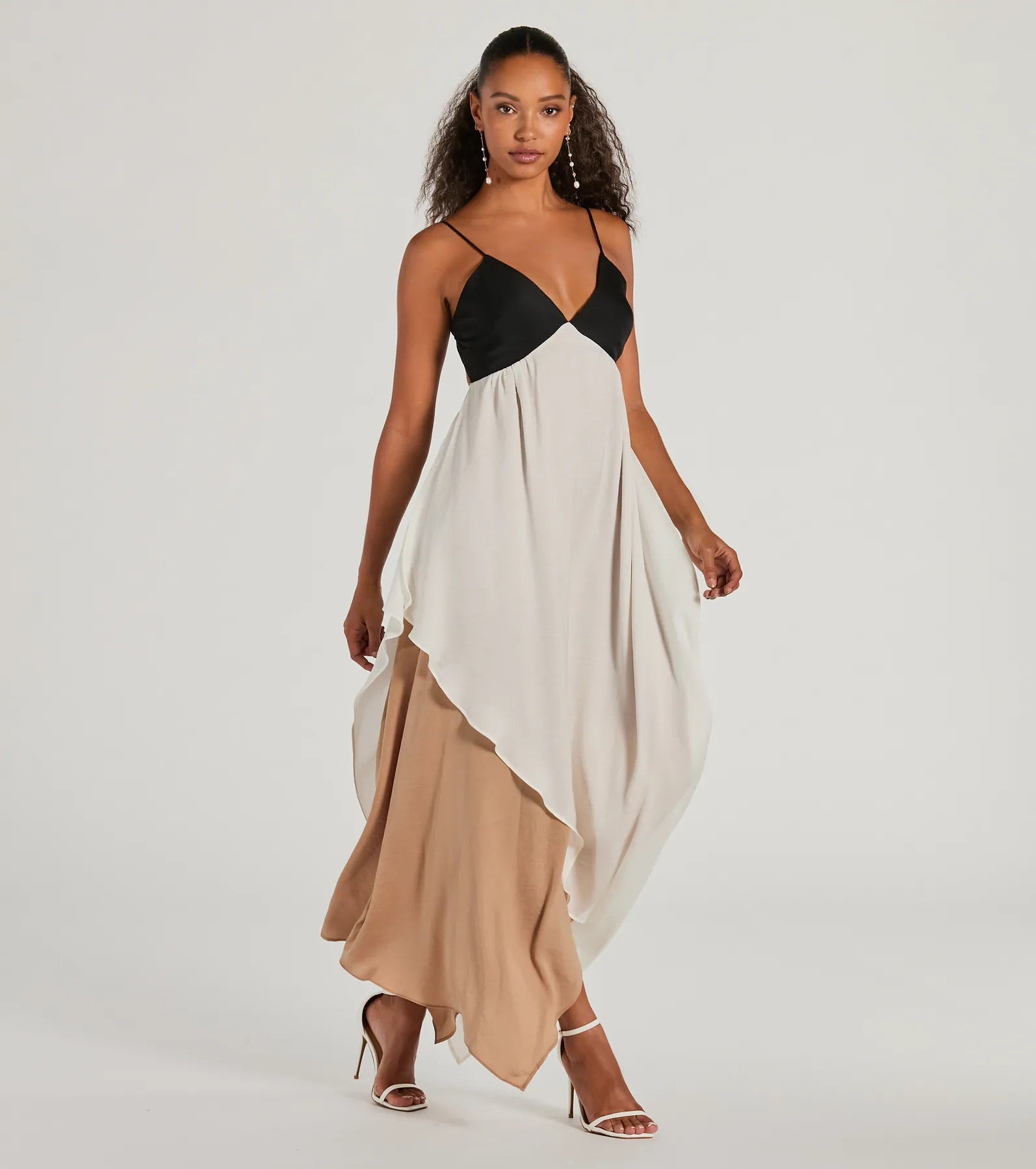 Chic Passion V-Neck Color Block Maxi Dress