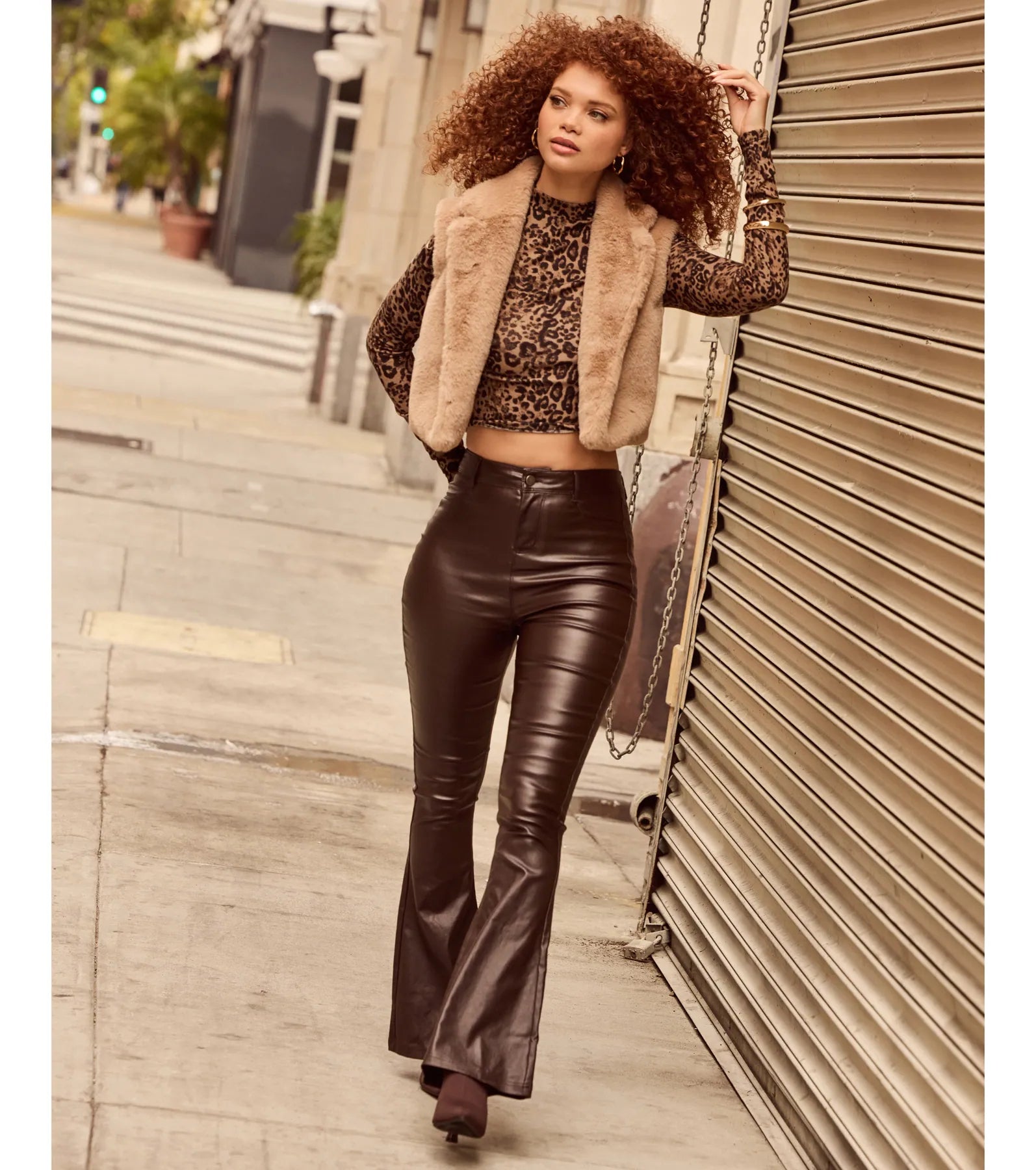 Trendsetter Alert Coated Faux Leather Flared Pants