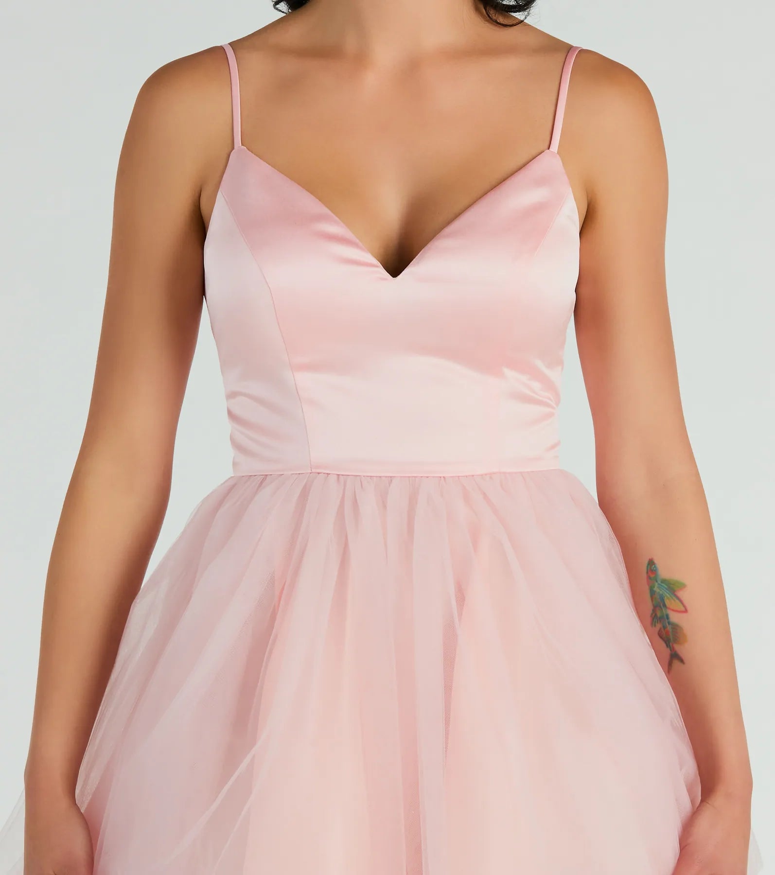 Edith V-Neck A-Line Satin Tulle Party Dress