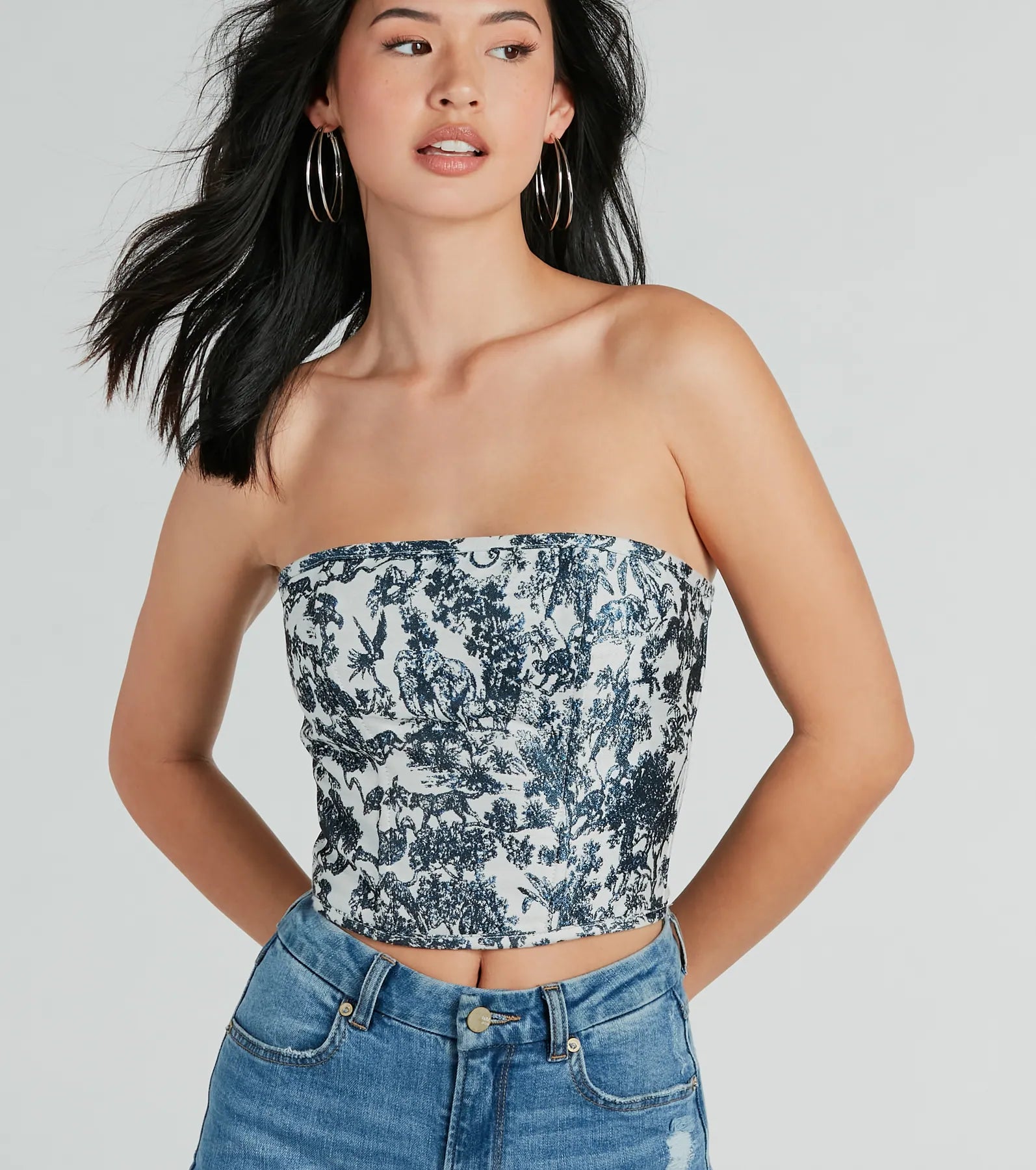 Jungle Cutie Strapless Lace-Up Corset Top