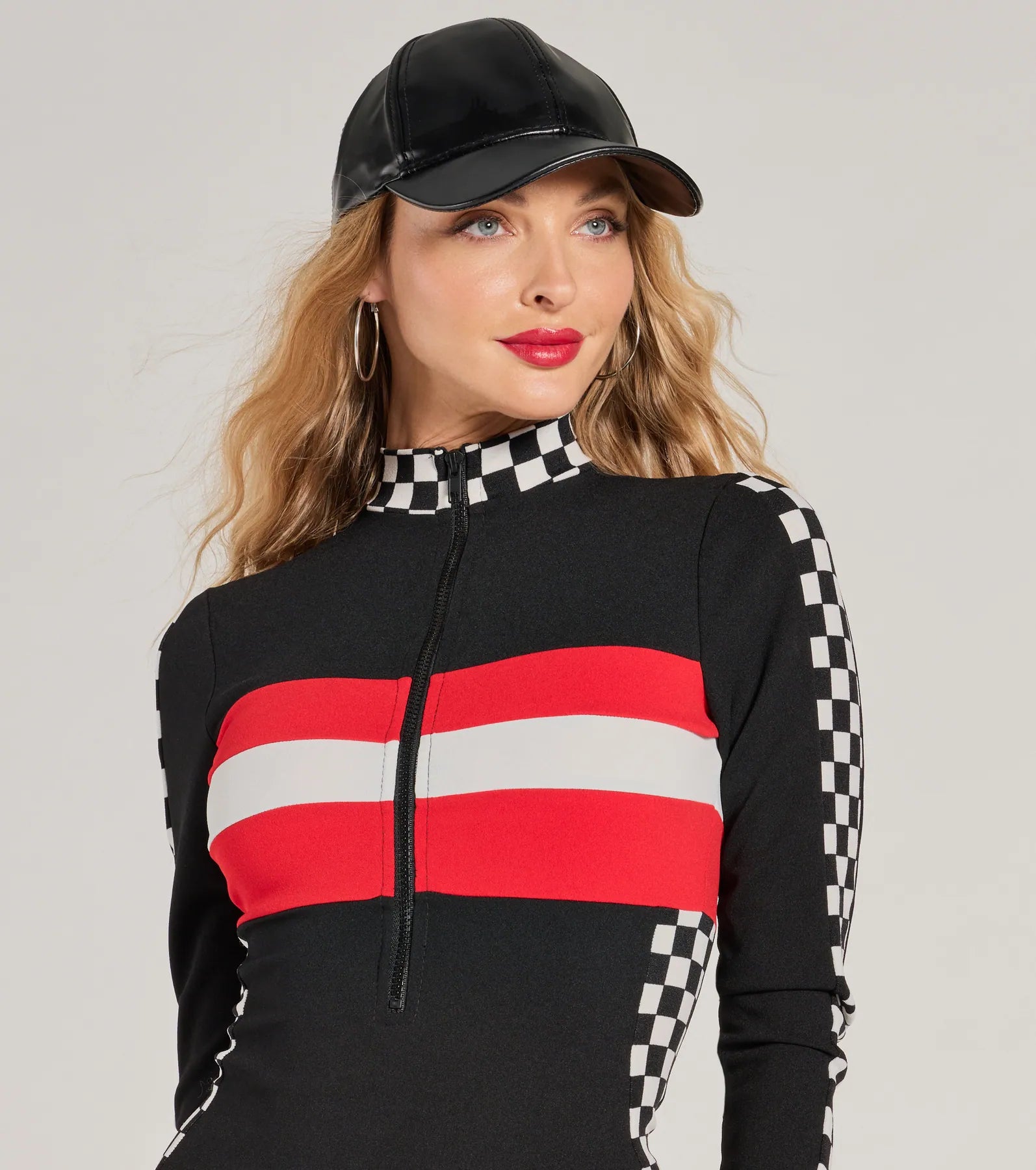 Racing Hottie Long Sleeve Checkered Bodysuit