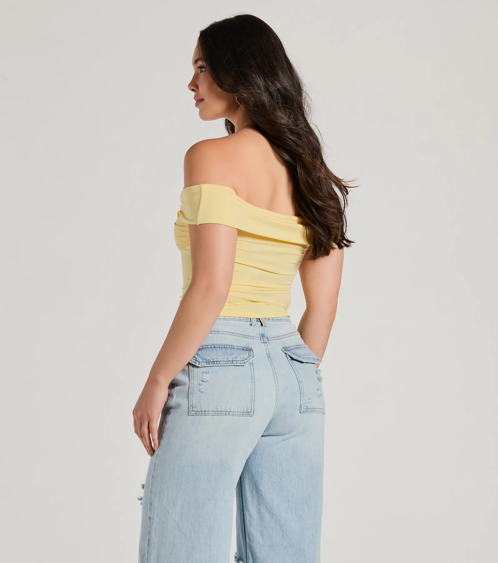 Trendy Twist-Front Off-The-Shoulder Crop Top