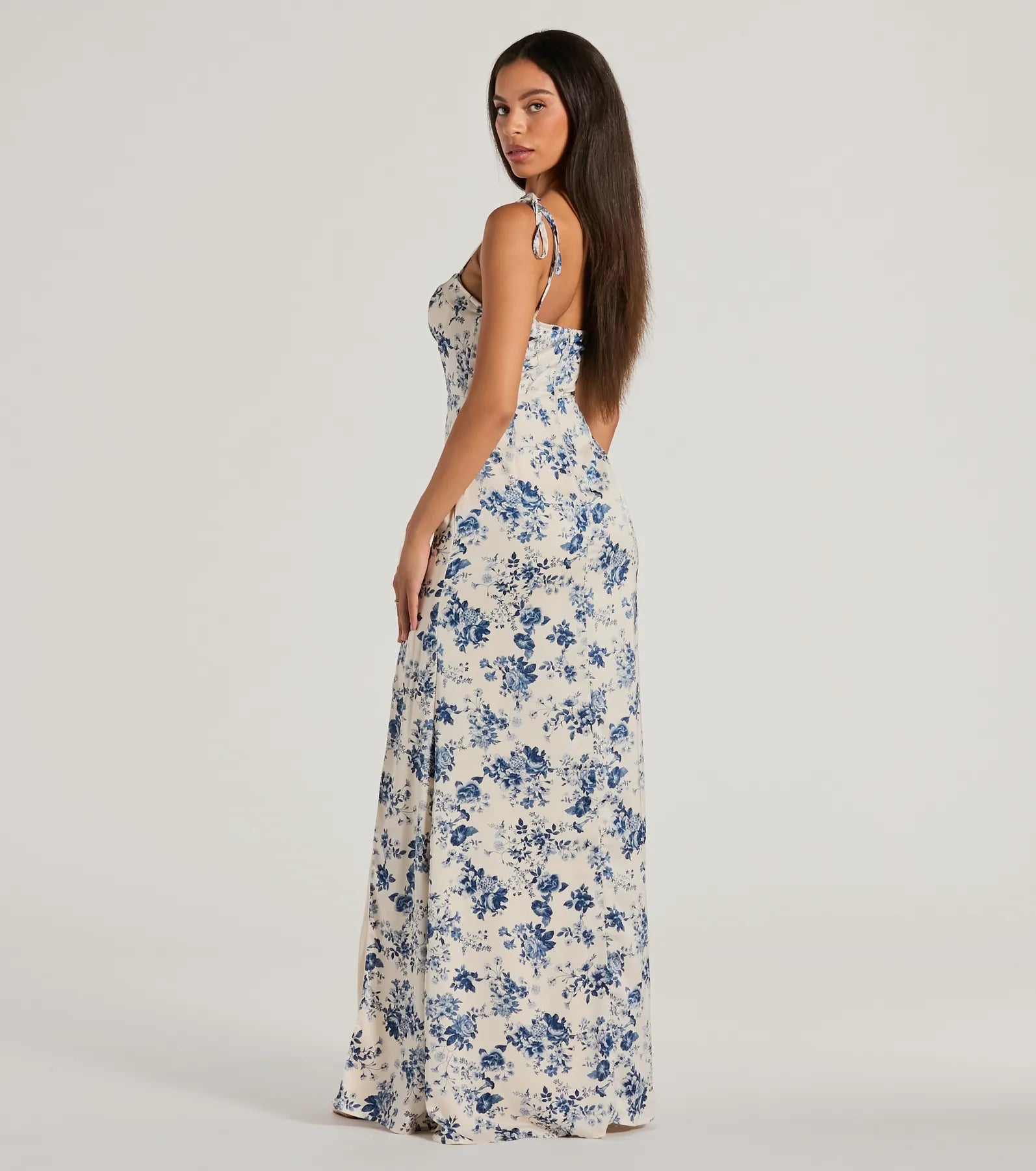 Amalia High Slit Floral Satin Mermaid Dress