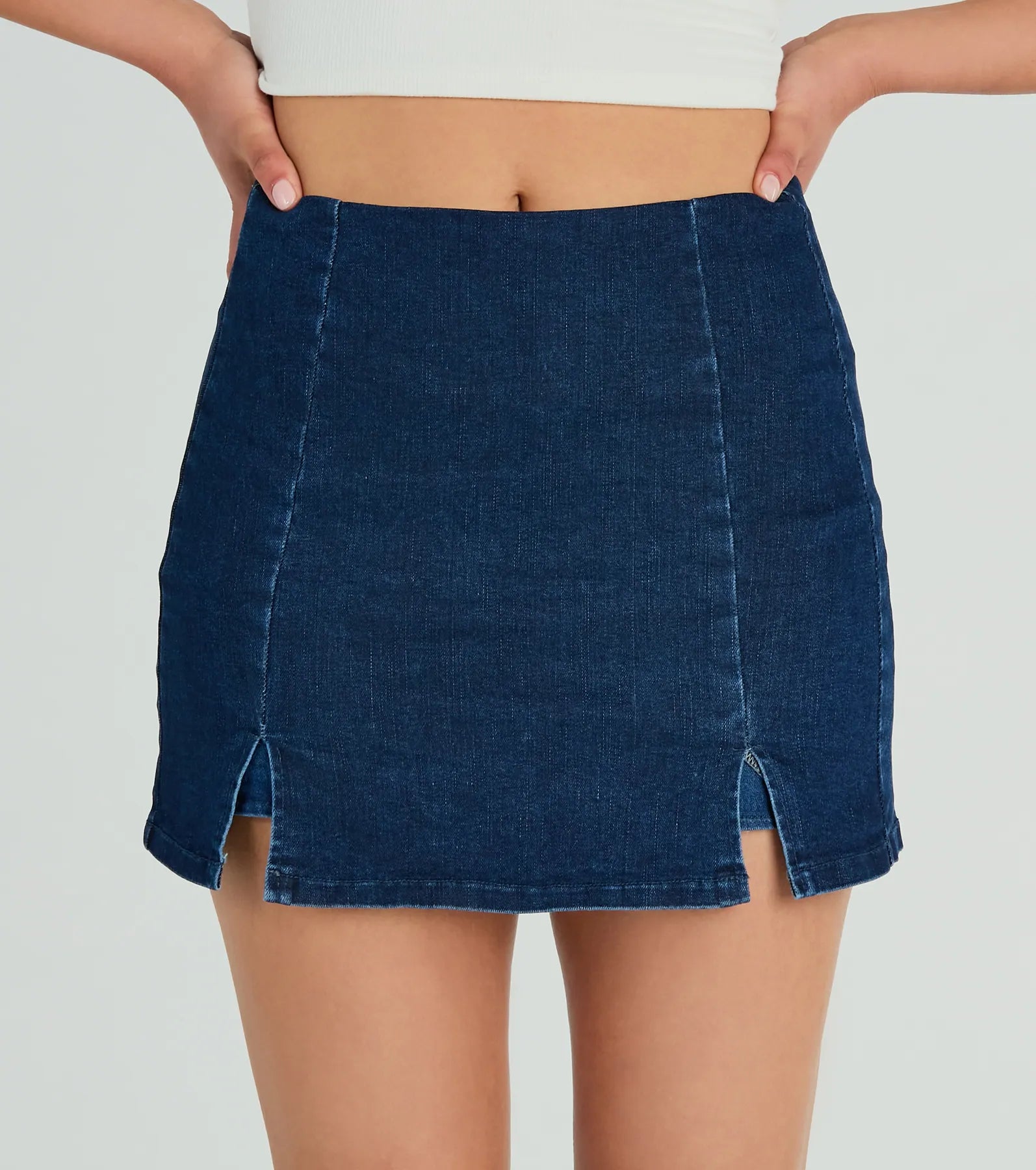 Trendy Girl High-Rise Slit Denim Skort