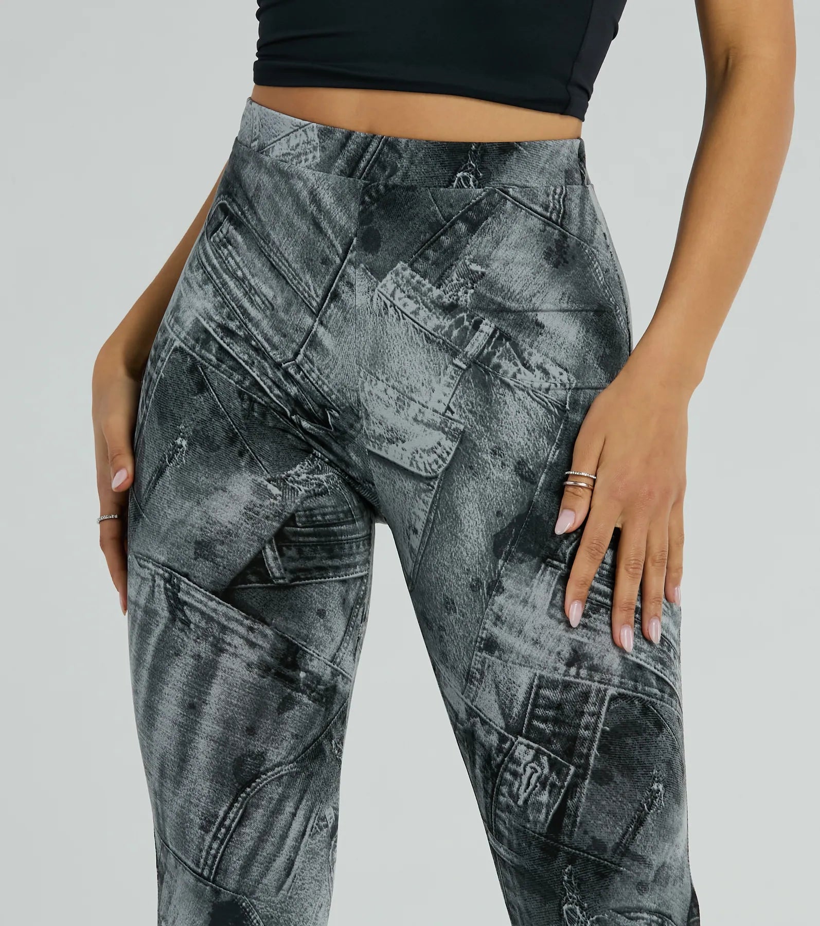 Got The Blues High Rise Denim Print Flare Pants