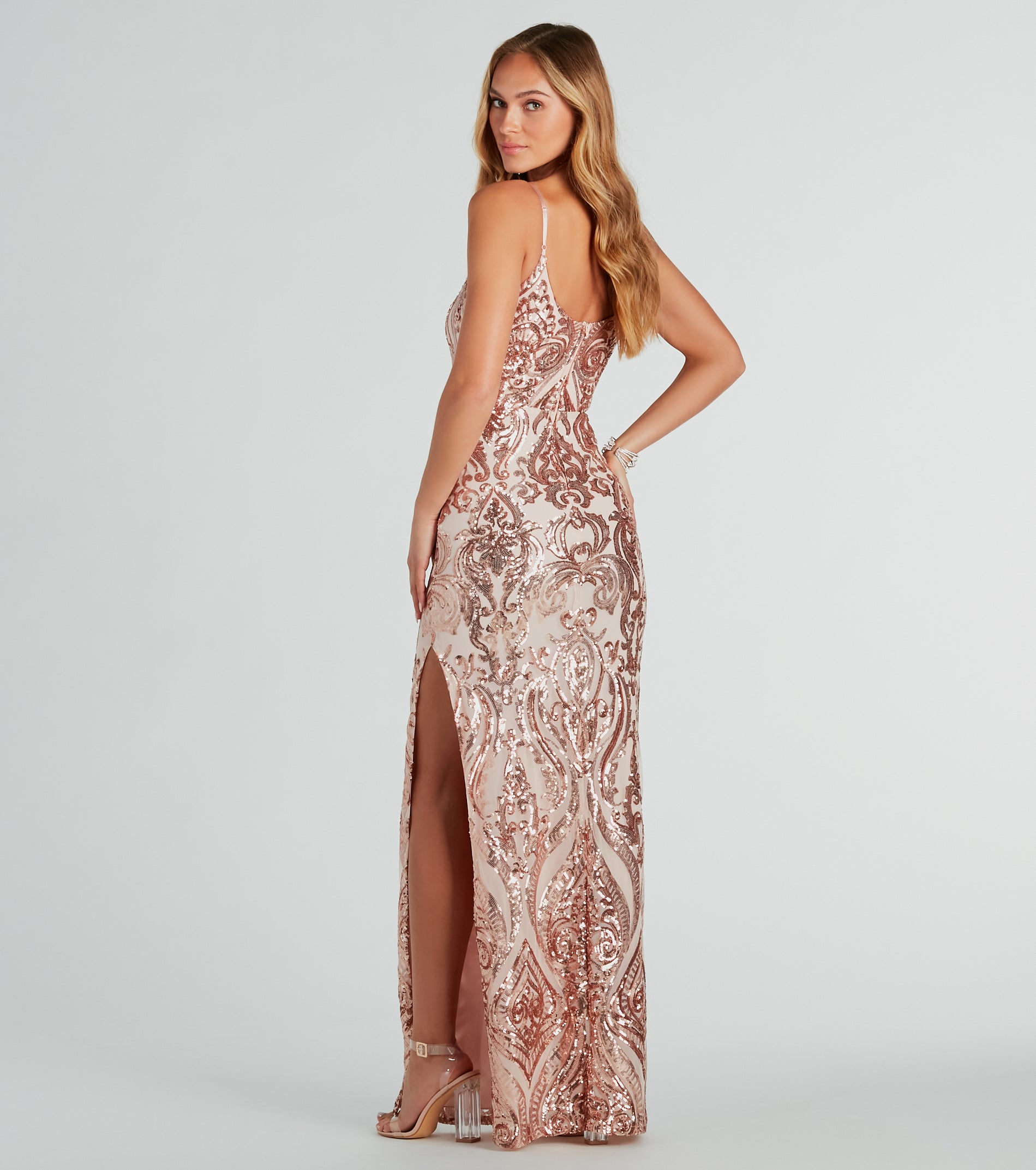 Valery Formal Sequin Square Neck Long Dress