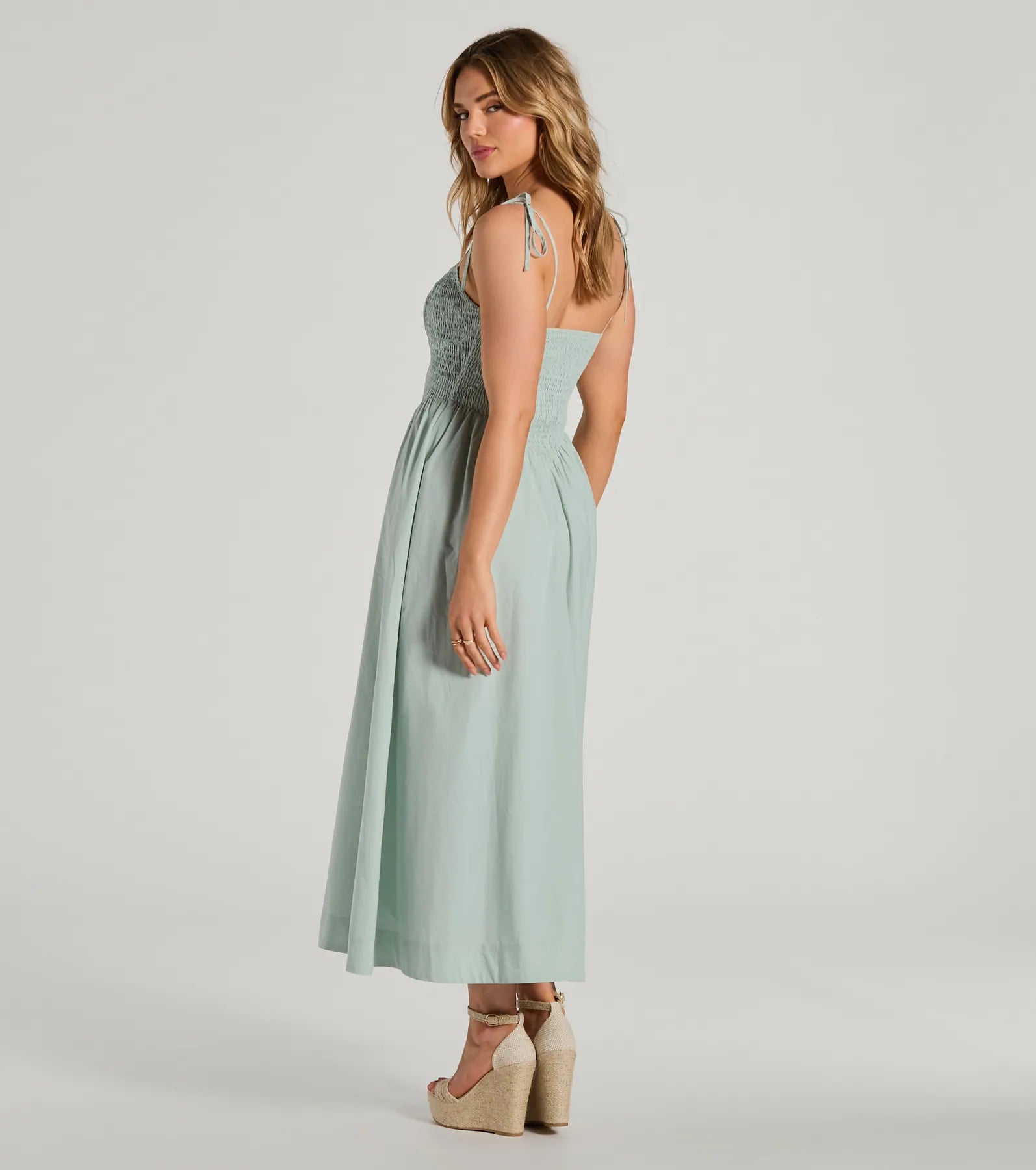 Picture Perfect V-Neck Smocked A-Line Midi Dress