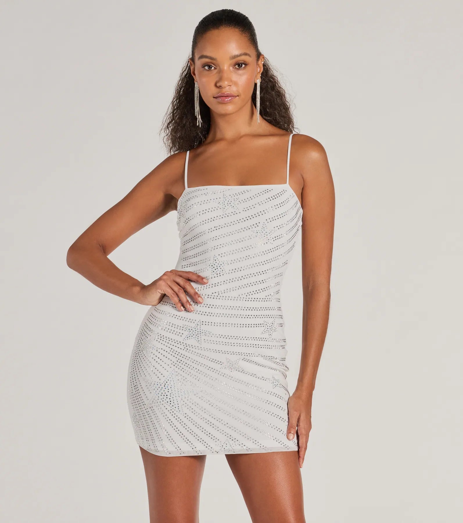 Star Tonight Rhinestone Mesh Mini Dress