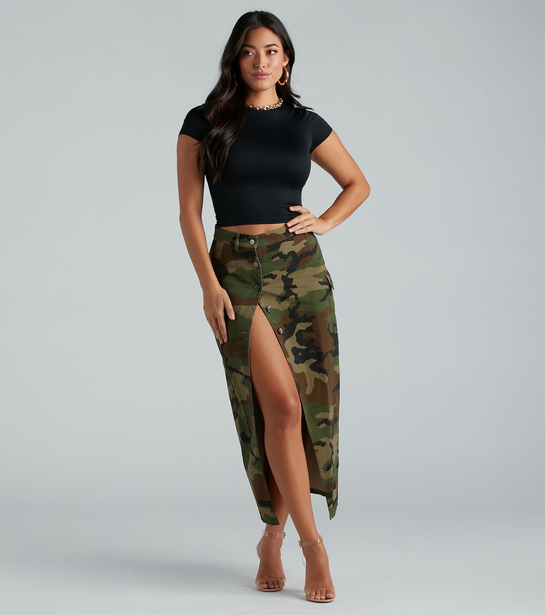 Commander In Cute Camouflage Cargo Maxi Skirt