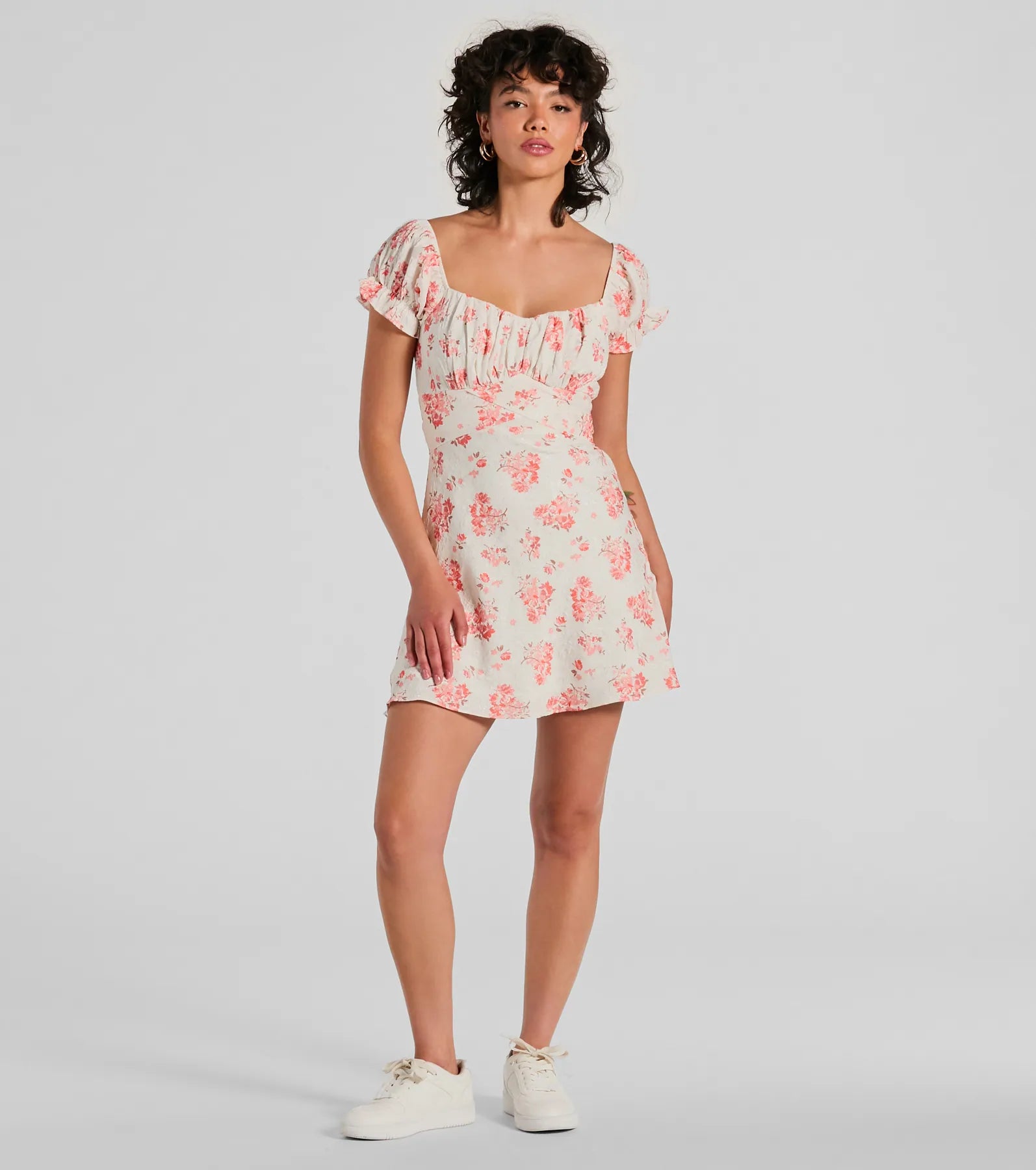 Sure To Adore Puff Sleeve A-Line Short Floral Dress