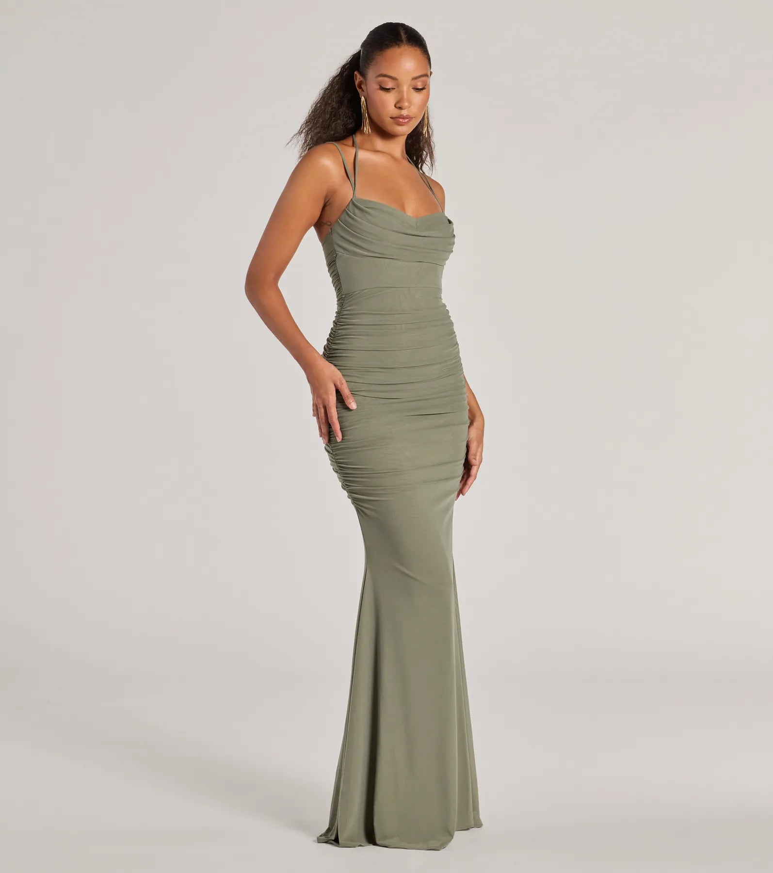 Jae Formal Mesh Ruched Mermaid Long Dress