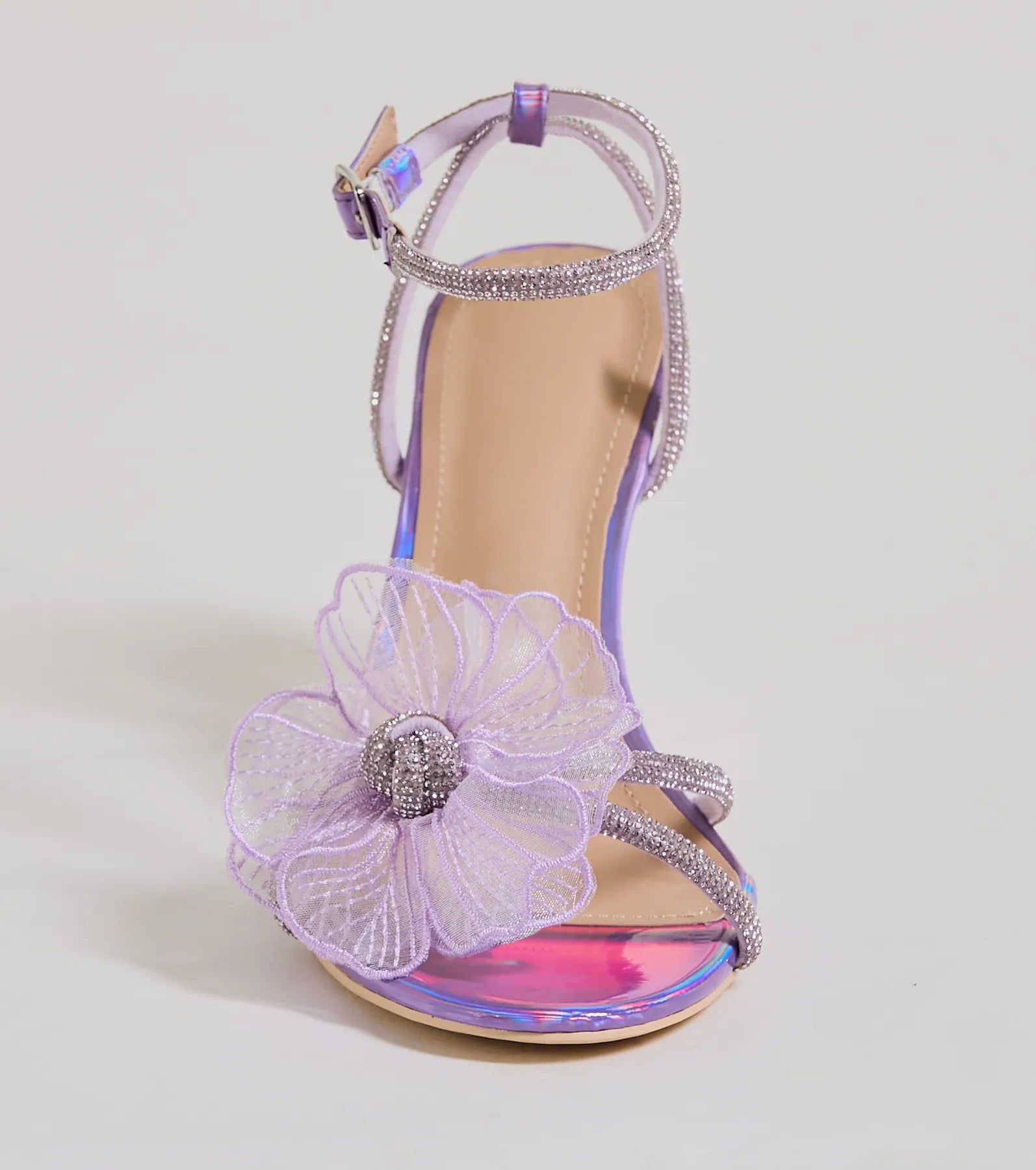 Glam Enchantment Organza Flower Metallic Heels