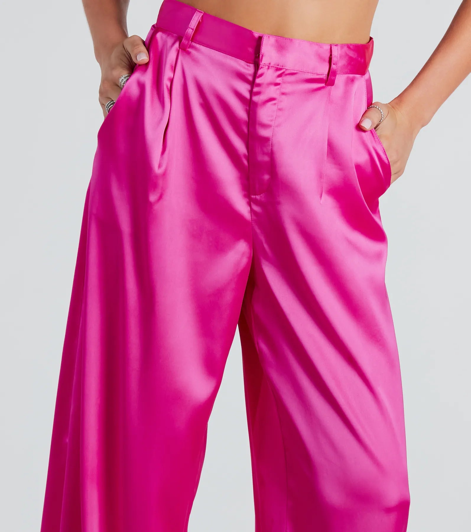 Power Vibe Satin Wide-Leg Trouser Pants