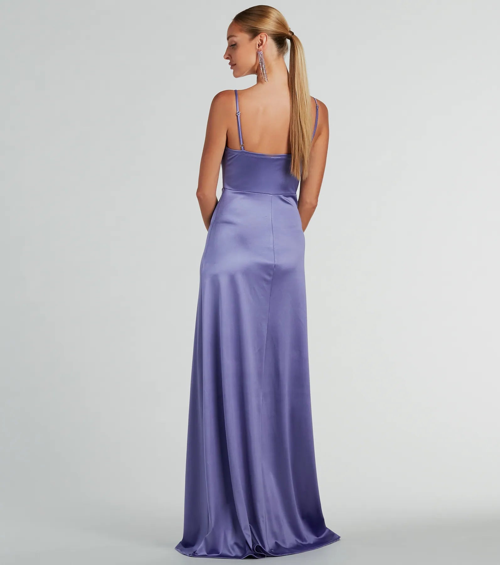 Ellie Cowl Neck A-Line Long Satin Formal Dress