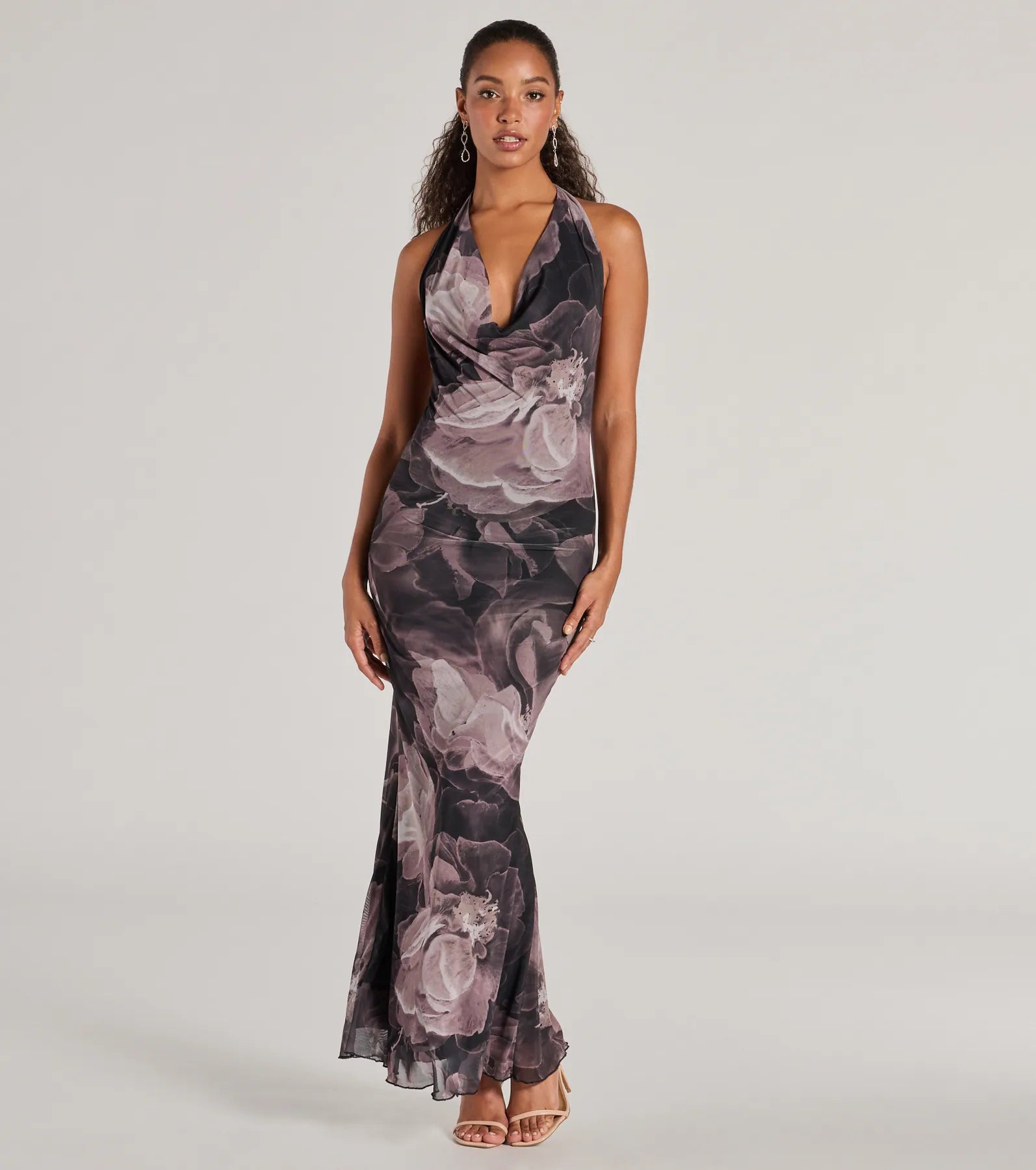 Drama-Worthy Abstract Floral Mesh Maxi Dress