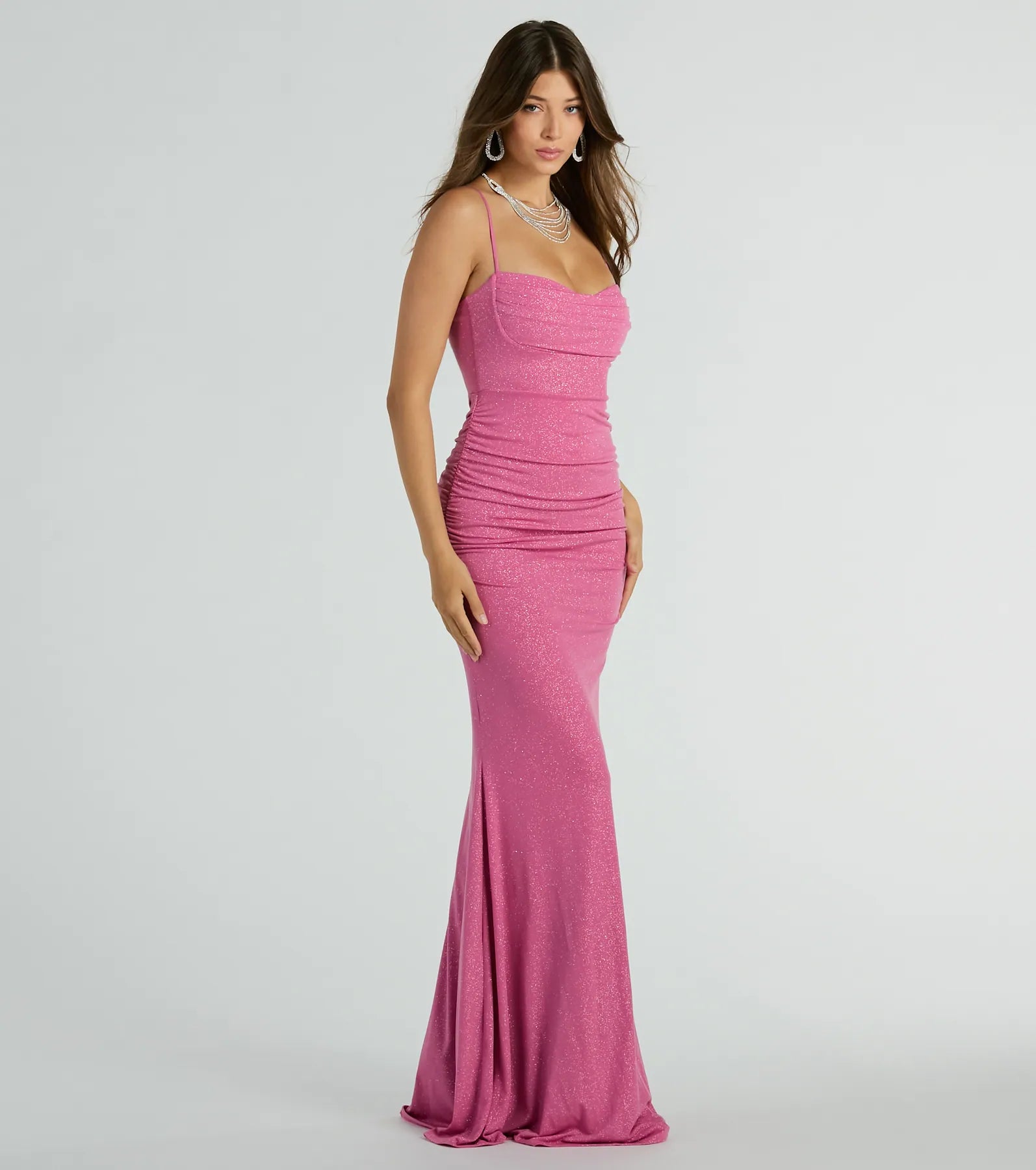 Ayanna Formal Glitter Ruched Mermaid Long Dress