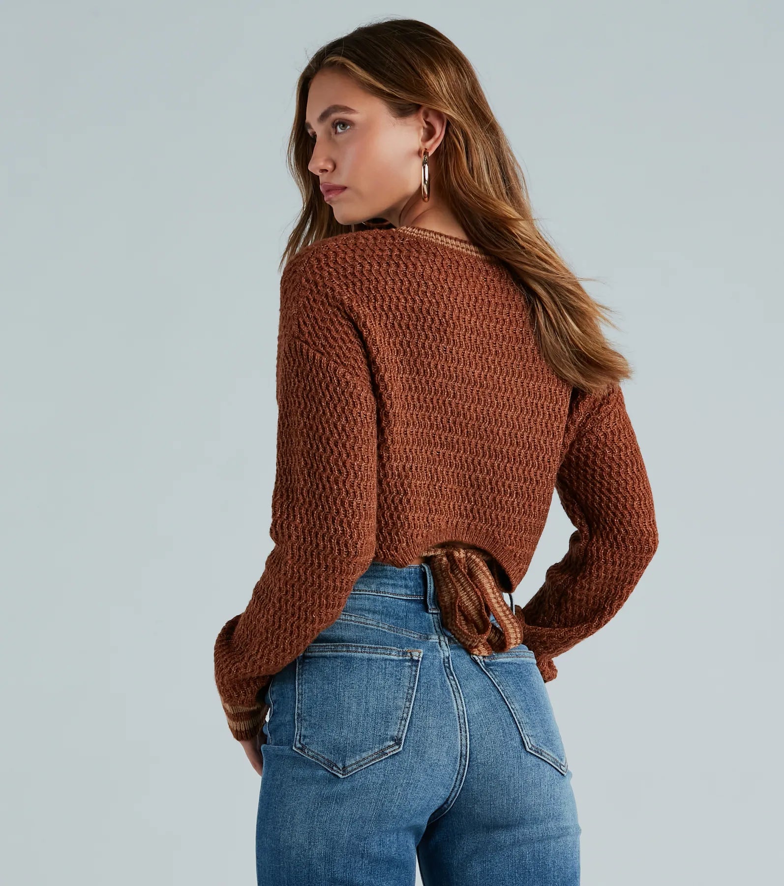 Tied Together In Style Striped Cable Knit Sweater