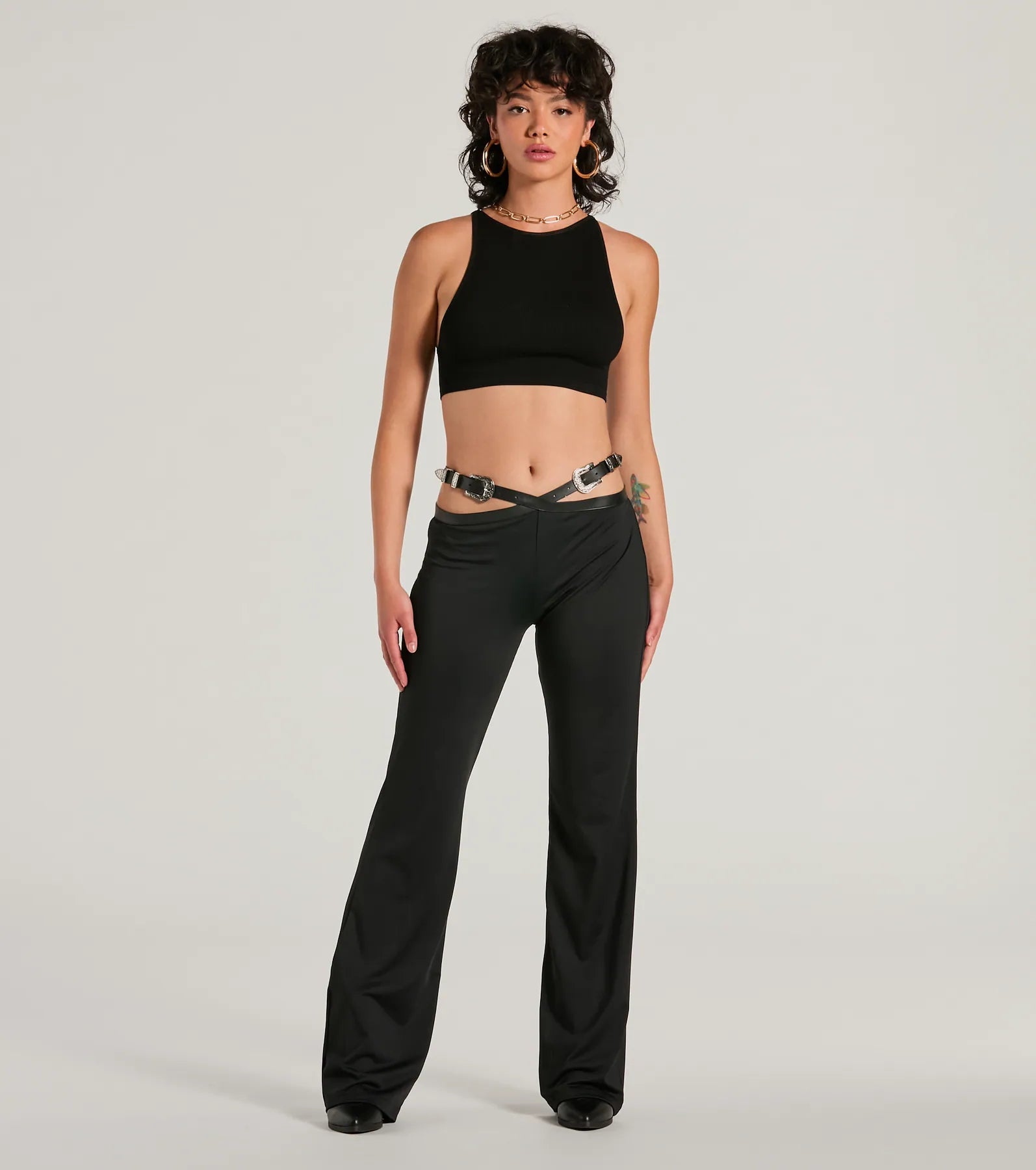 Country Edge Buckle High-Rise Waist Flare Pants