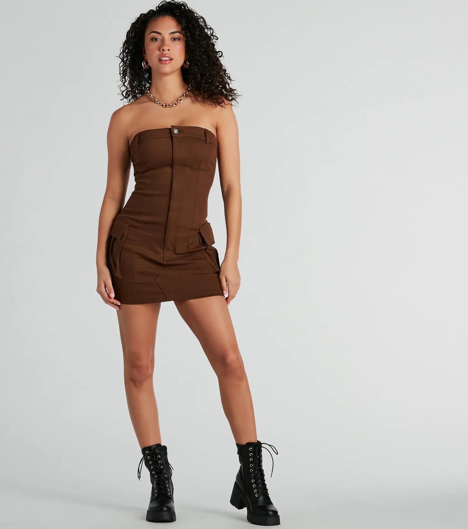 Sensational City Girl Strapless Cargo Mini Dress