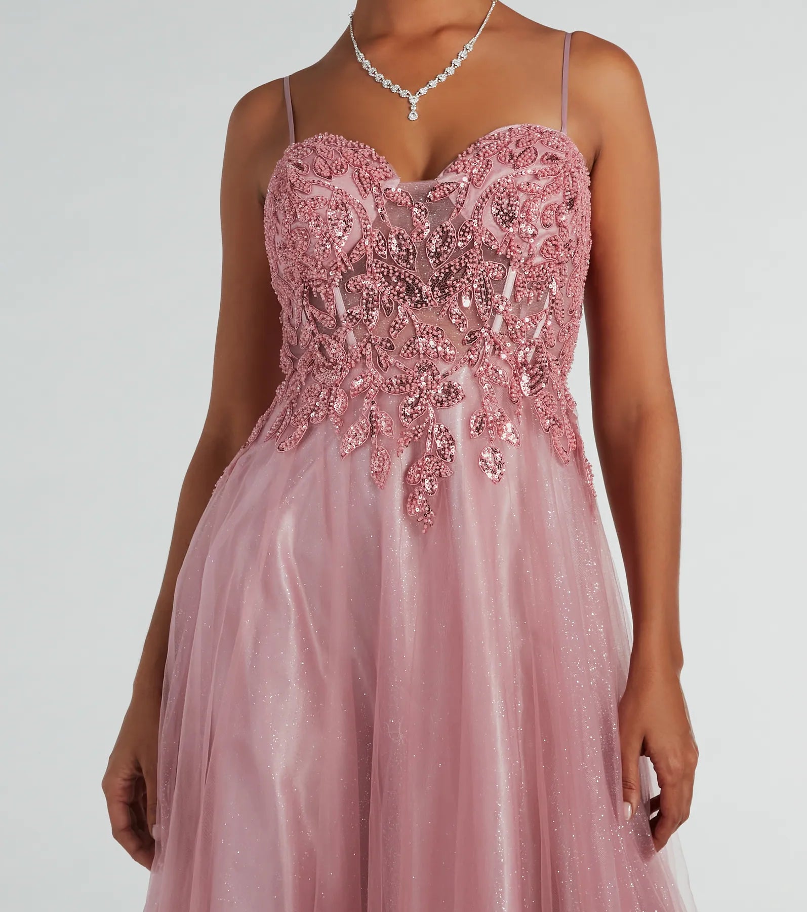 Aila Sweetheart Beaded A-Line Glitter Formal Dress