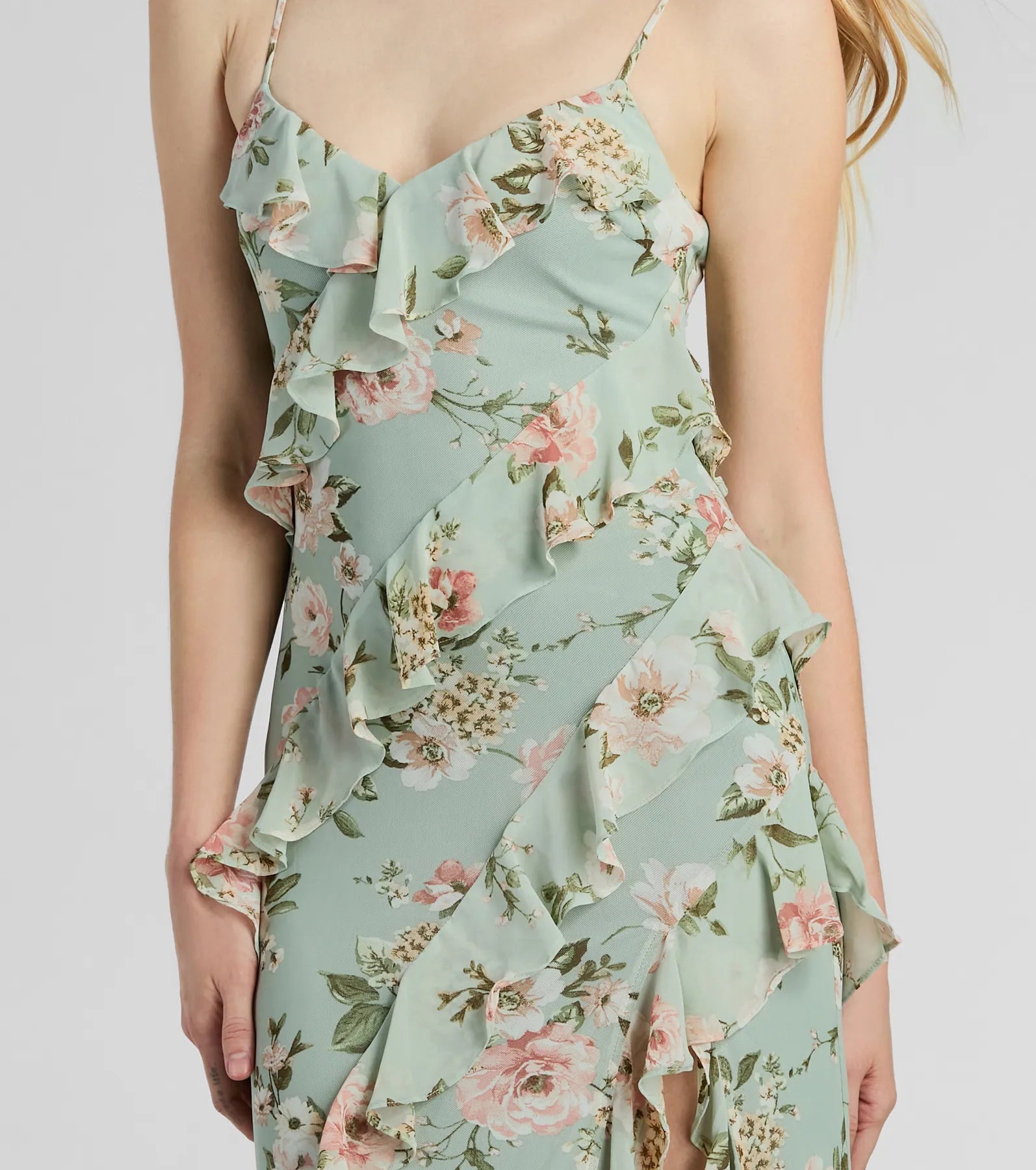 Helga V-Neck Ruffled Mermaid Floral Formal Dress