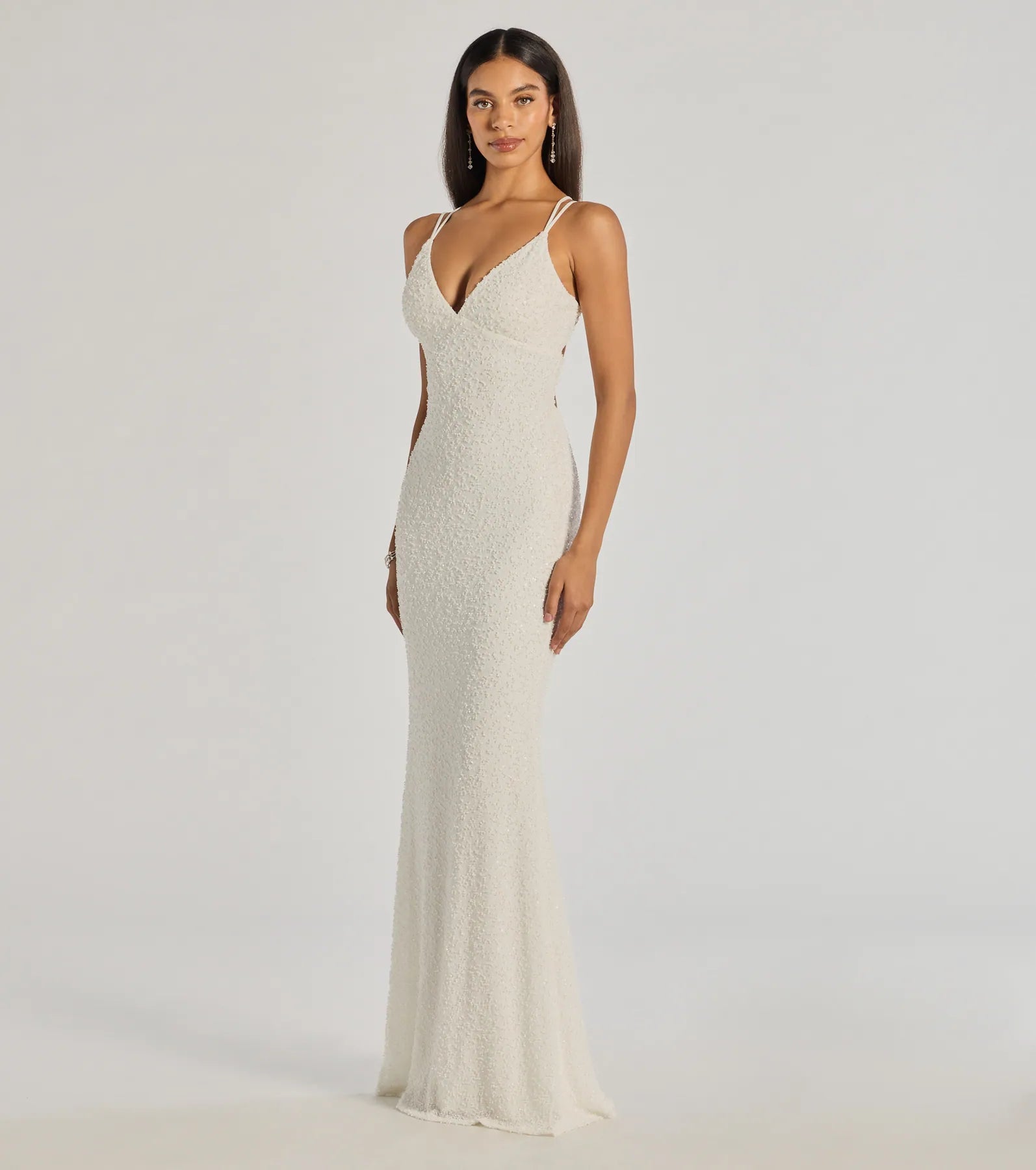 Danni Lace-Up Beaded Lace Mermaid Dress