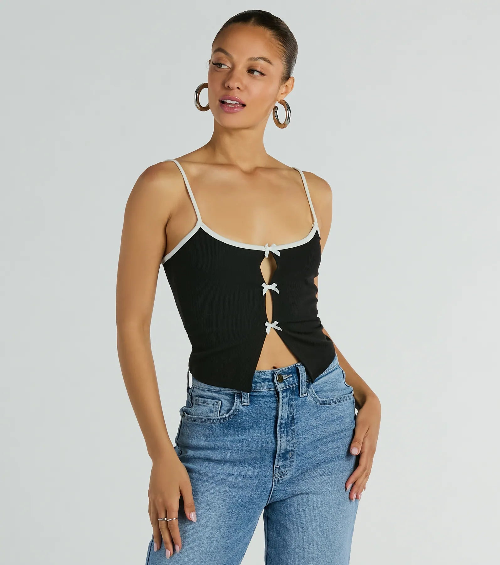 Feminine Flair Bow Cutout Crop Top