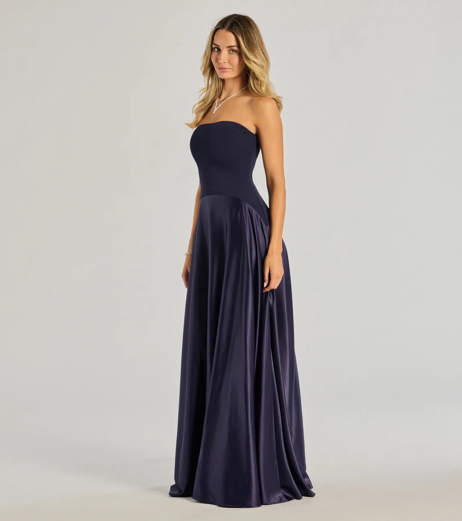 Madi Strapless Crepe Satin A-Line Formal Dress