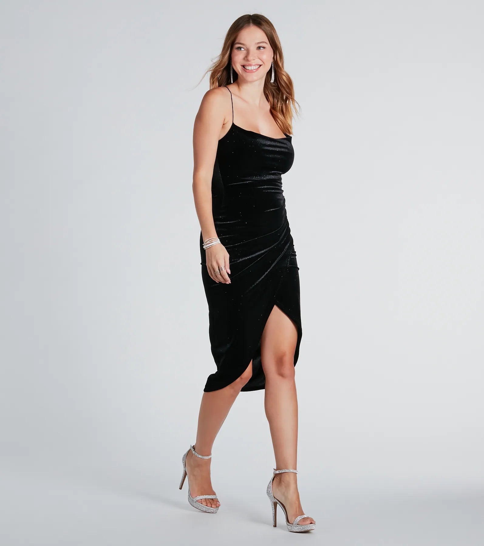 Jaylene Formal Velvet Glitter Midi Dress