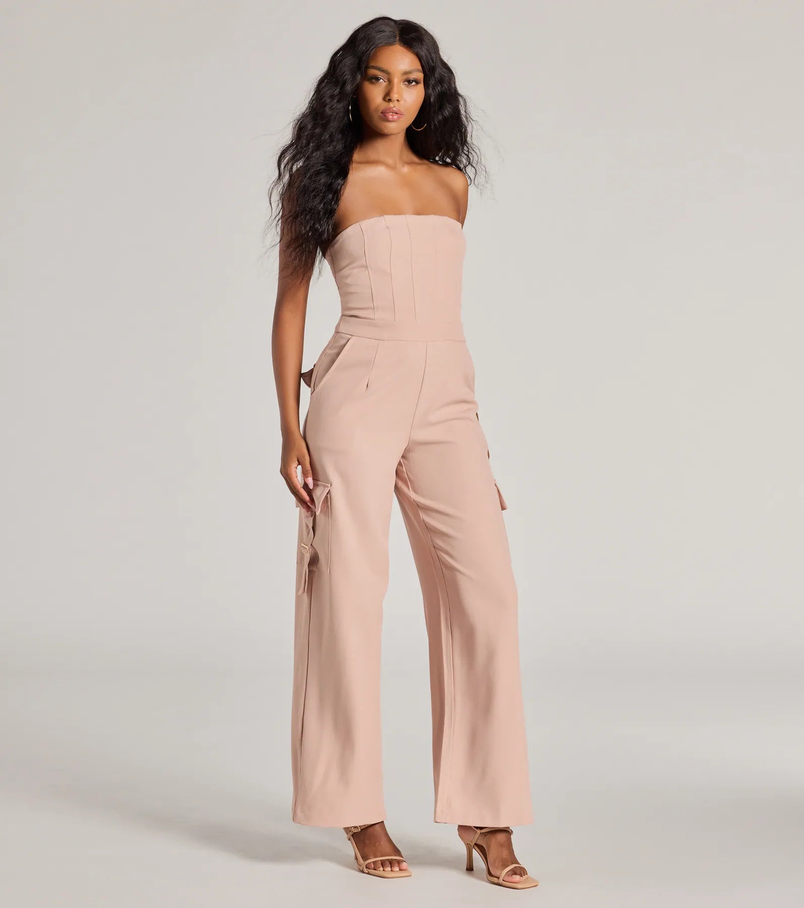 Casual And Chic Vibe Strapless Cargo Jumpsuit