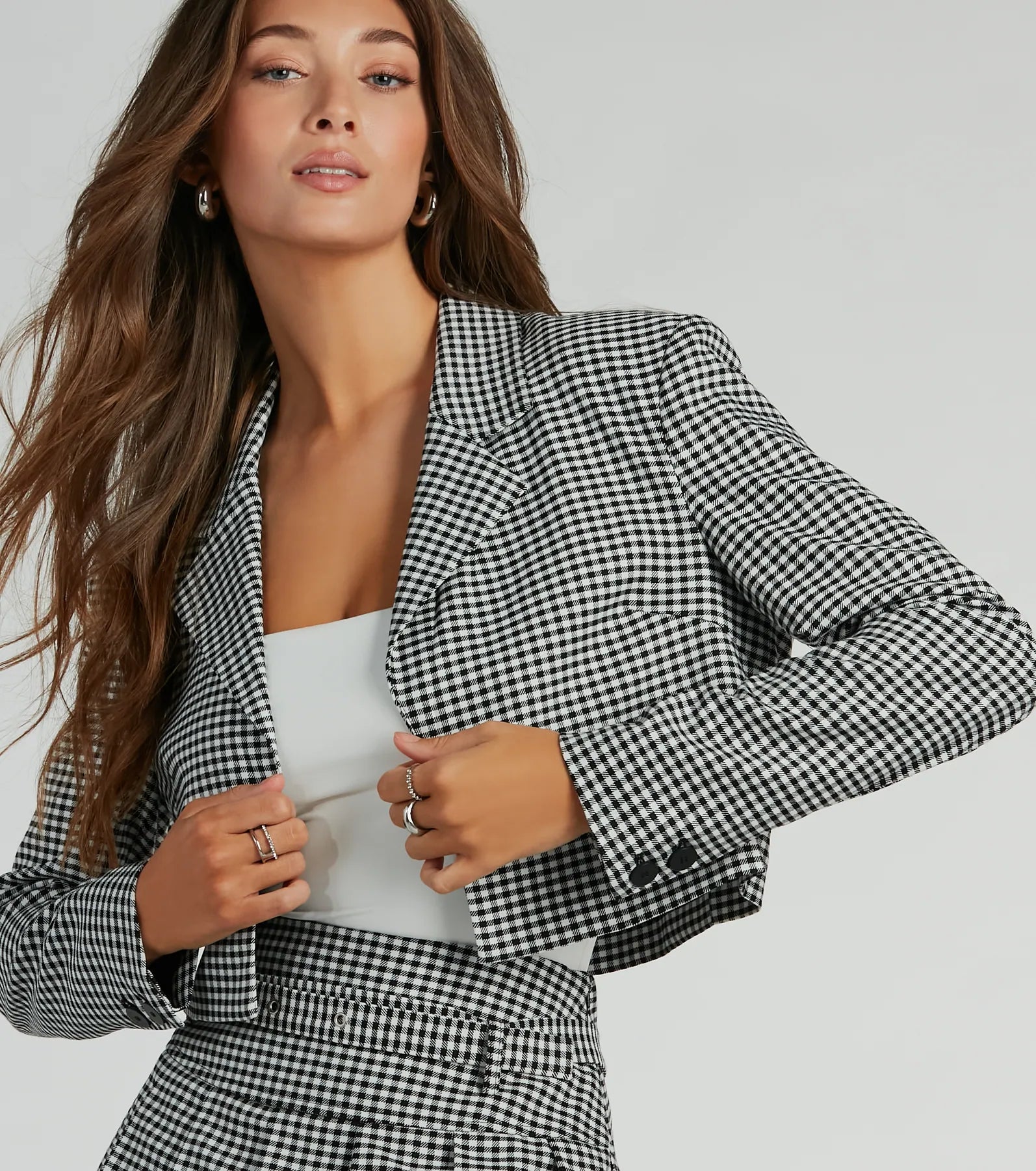 Preppy Perfection Gingham Twill Cropped Blazer