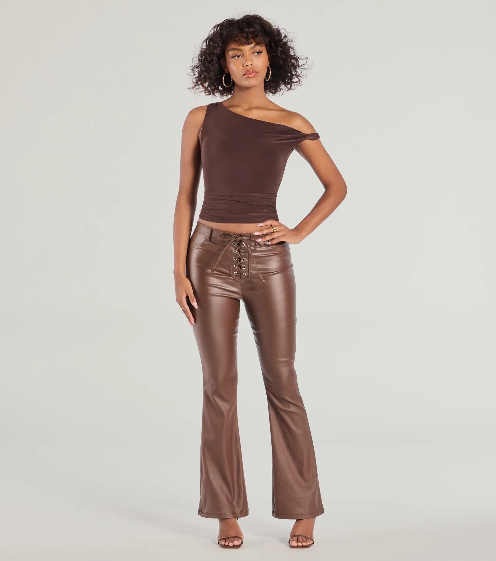 Ready For Sleek Lace-Up Flare Faux Leather Pants